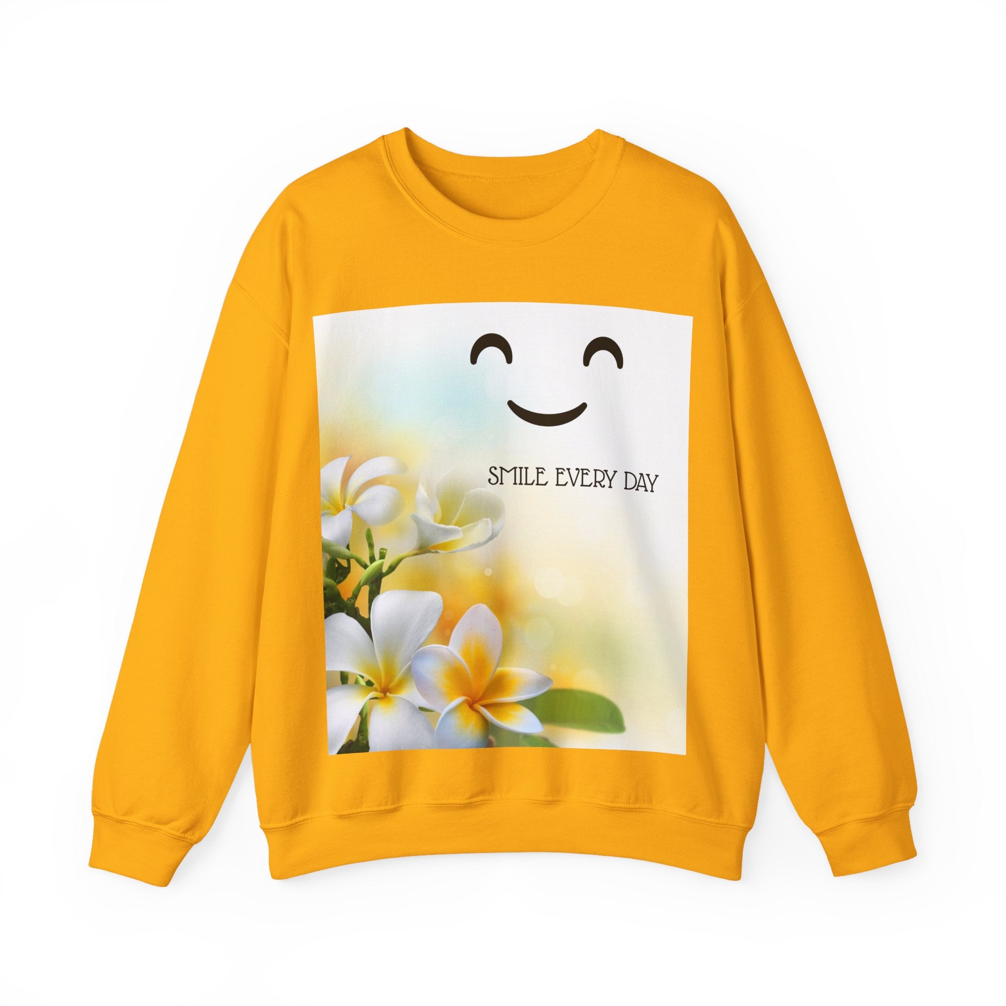 Smile Every Day Crewneck Sweatshirt — Floral Plumeria Happy Face Graphic