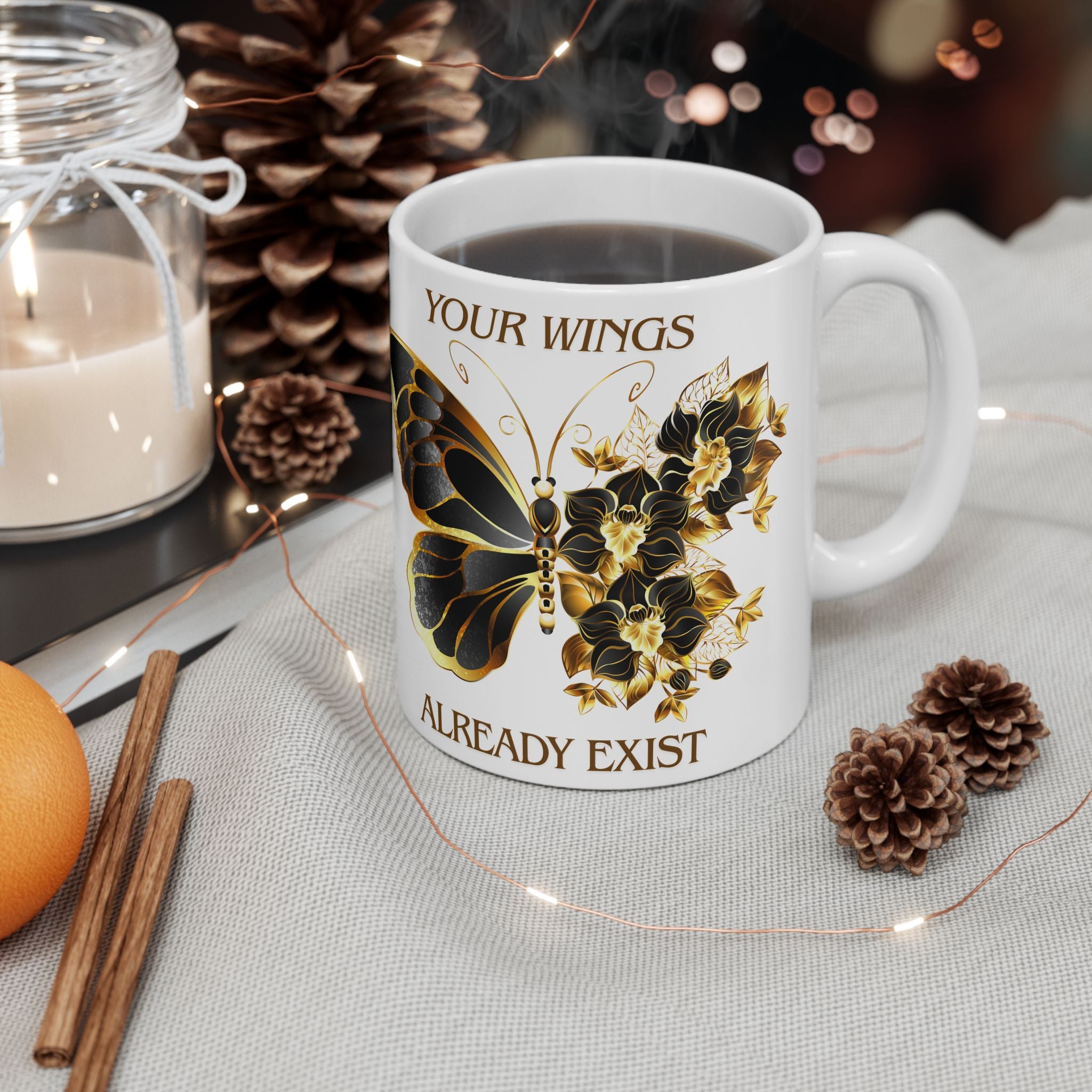 Inspirational Gold Butterfly Ceramic Mug – “Your Wings Already Exist” (11oz & 15oz)