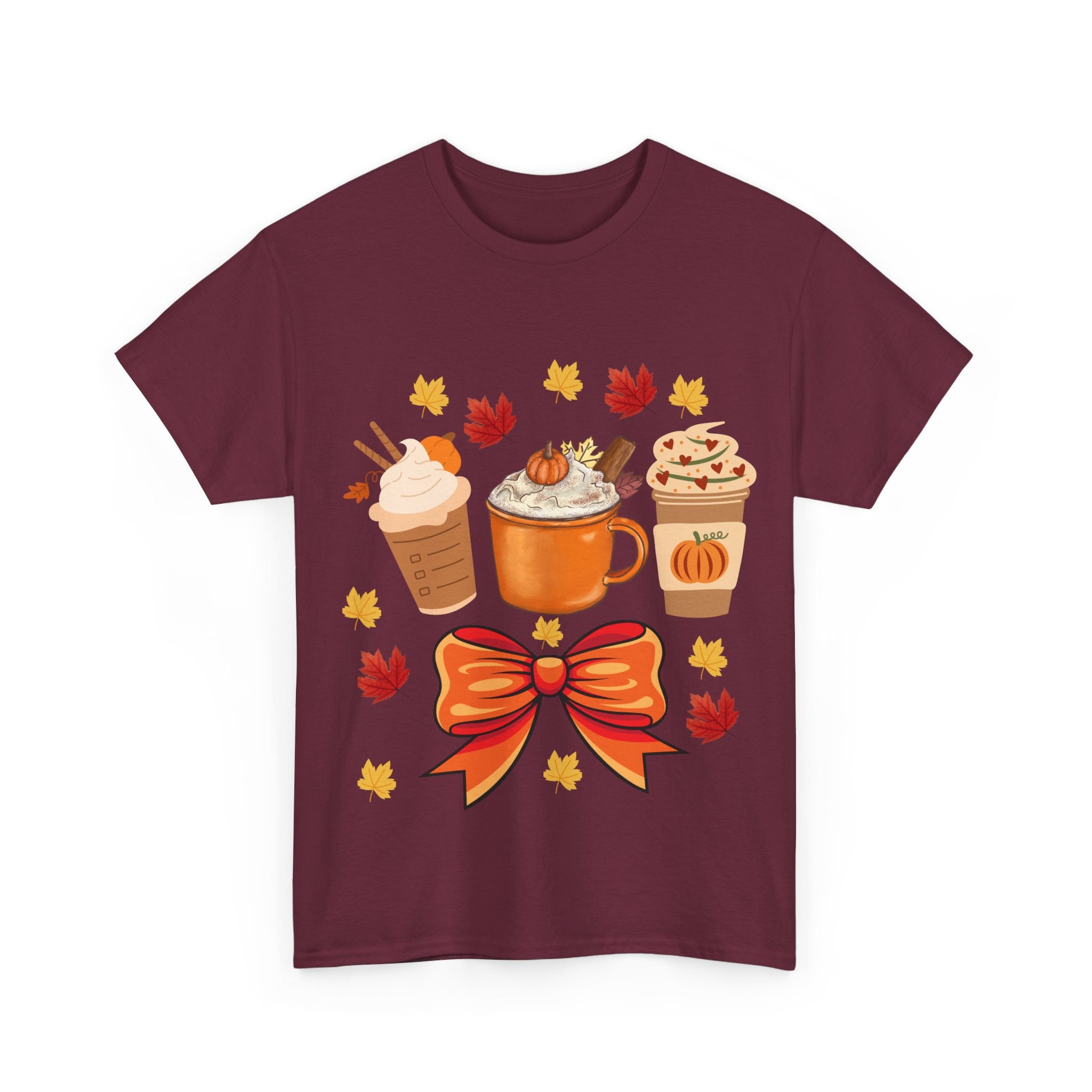 Fall-Themed Unisex Heavy Cotton Tee, Autumn Shirt, Pumpkin Spice Tee, Cozy Fall Apparel, Coffee Lover T-shirt