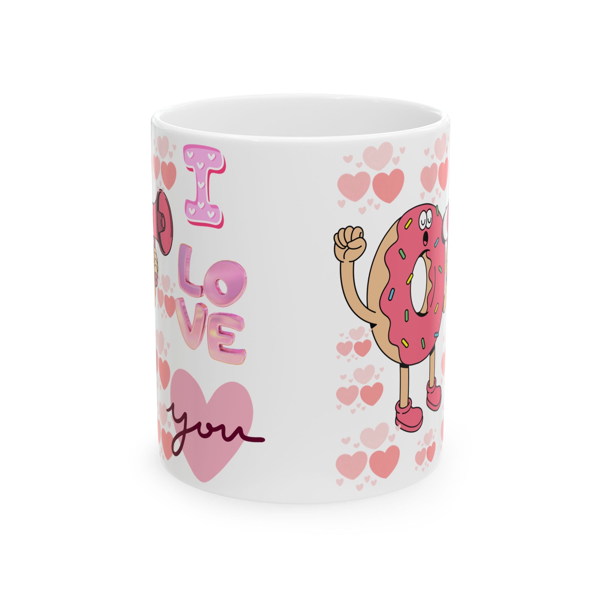 I Donut Love You Ceramic Mug — Cute Pink Donut Valentine Coffee Cup (11oz, 15oz)