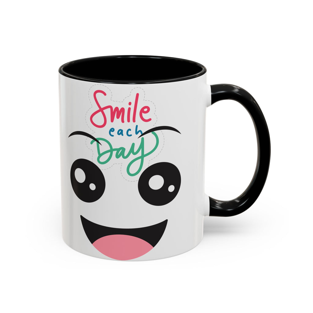 Smile Each Day Coffee Mug — Cute Cartoon Face Accent Mug (11/15oz)