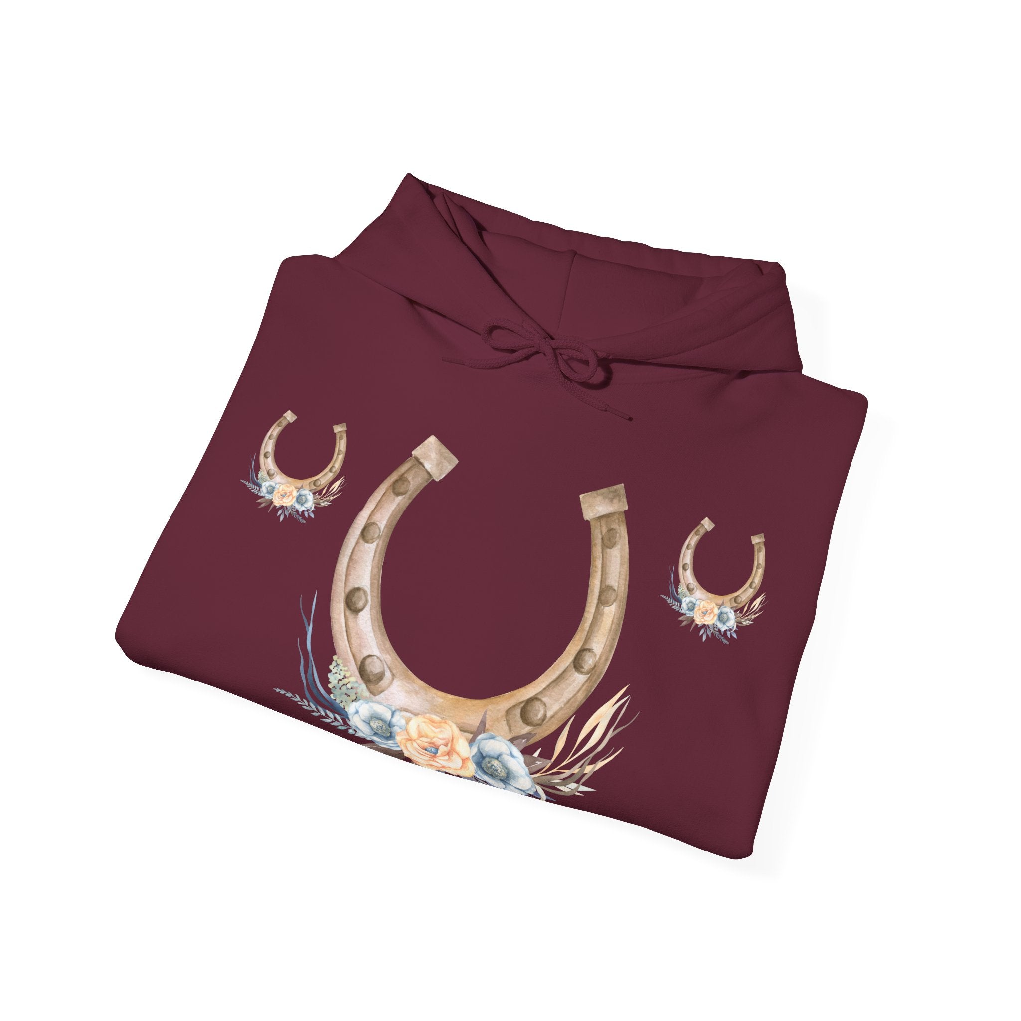 Equestrian Floral Horseshoe Hoodie, Cozy Unisex Sweatshirt, Gifts for Horse Lovers, Country Style Apparel, Birthday Gift, Festival Wear