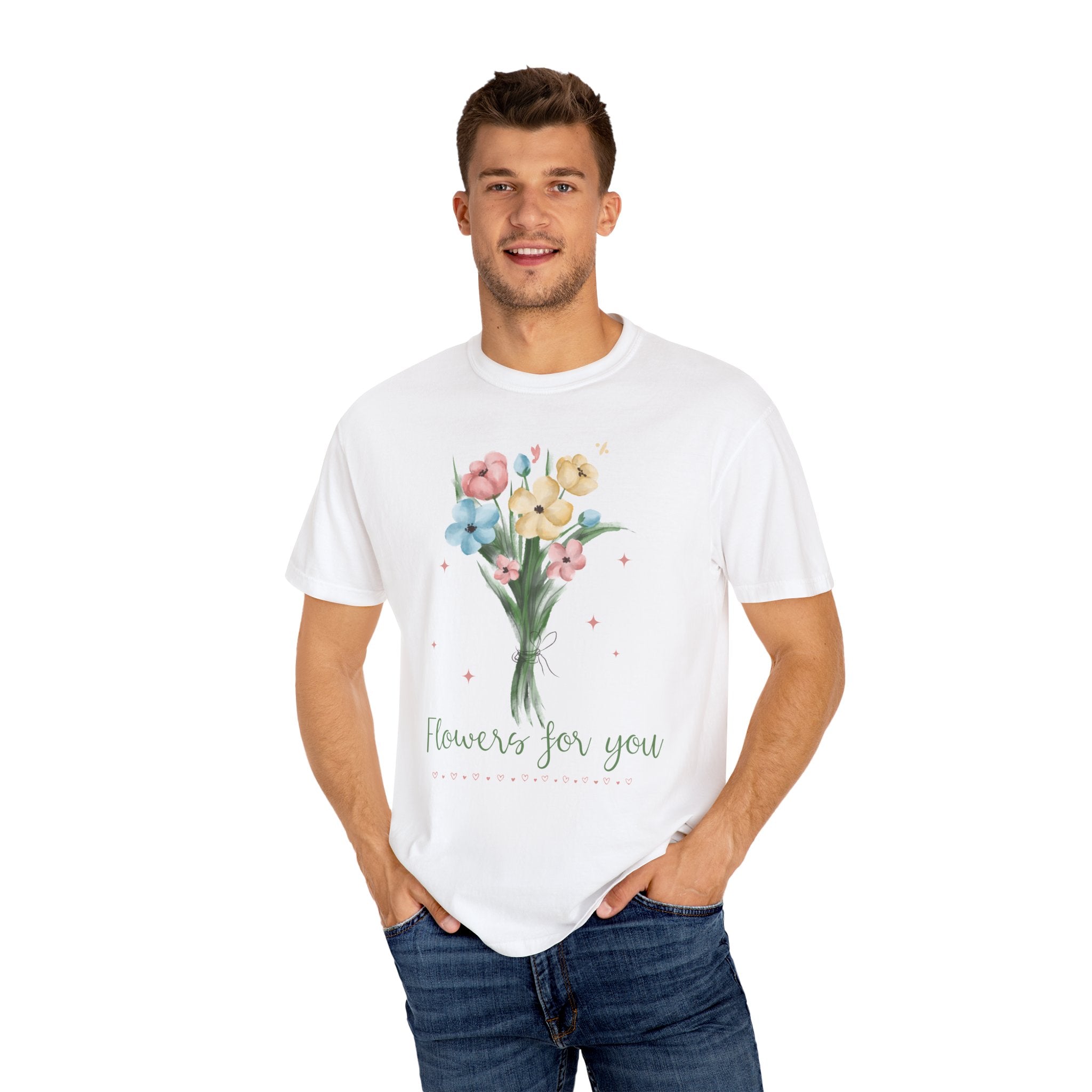 Flower Bouquet Unisex Garment-Dyed T-shirt, Spring Gift, Casual Wear, Floral Tee, Mother's Day Top, Gardening Shirt