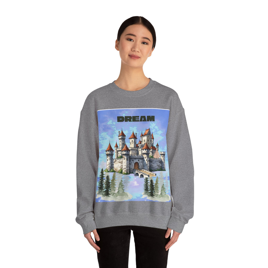 Dreamy Castle Crewneck Sweatshirt, Cozy Graphic Sweatshirt, Unisex Pullover, Pastel Art Apparel, Fantasy Sweatshirt