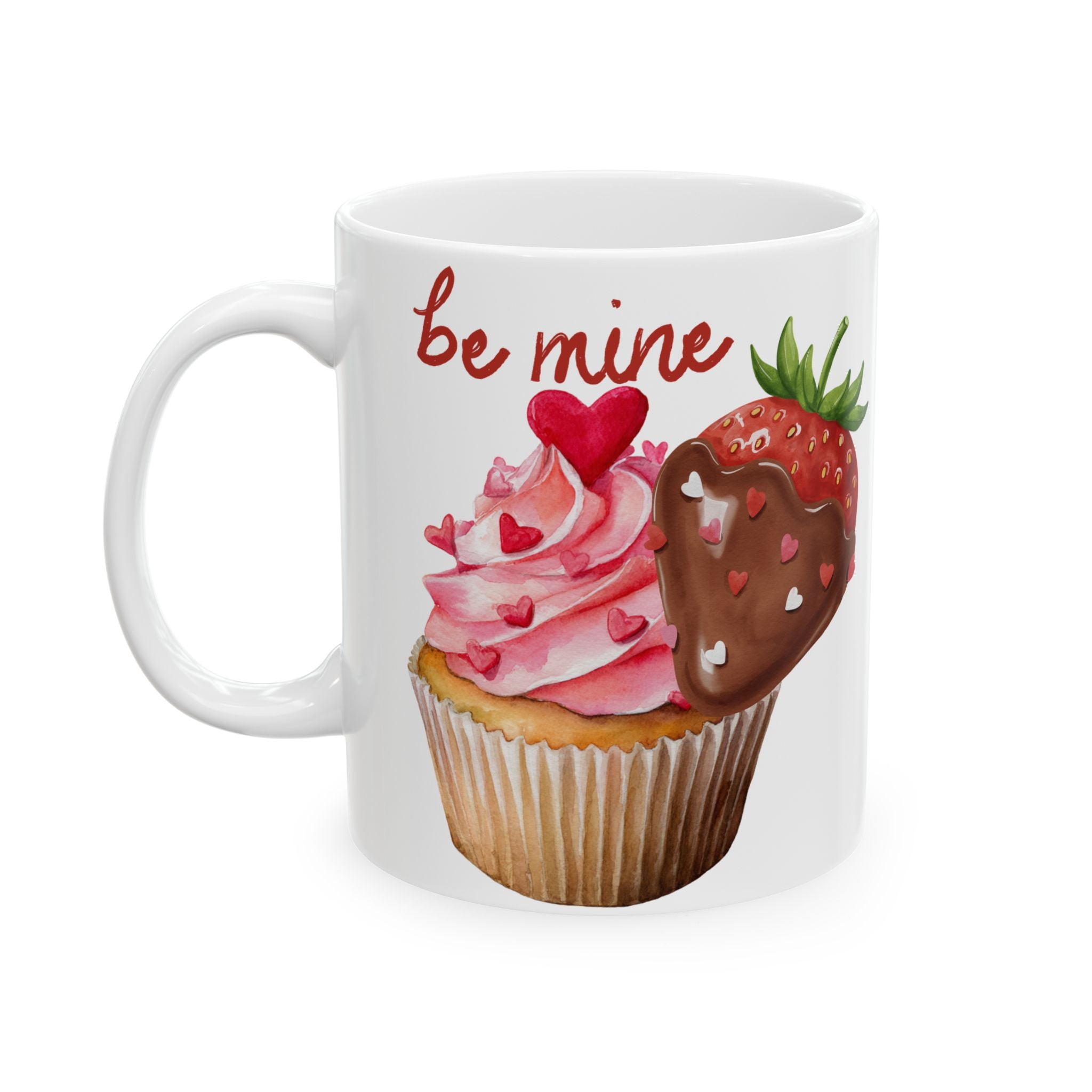 Valentine’s Dessert Mug – 'Be My Sweet' Chocolate-Covered Strawberry & Cupcake Ceramic Coffee Mug