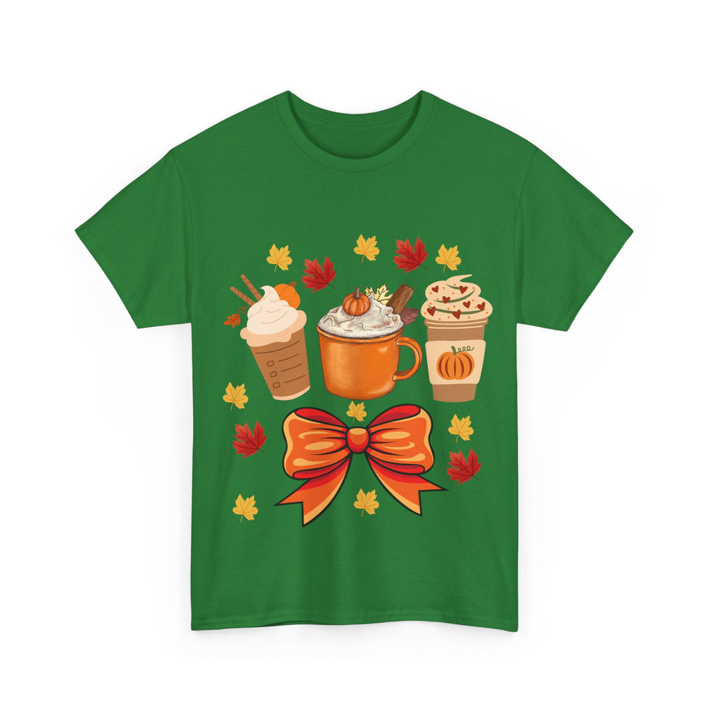 Fall-Themed Unisex Heavy Cotton Tee, Autumn Shirt, Pumpkin Spice Tee, Cozy Fall Apparel, Coffee Lover T-shirt