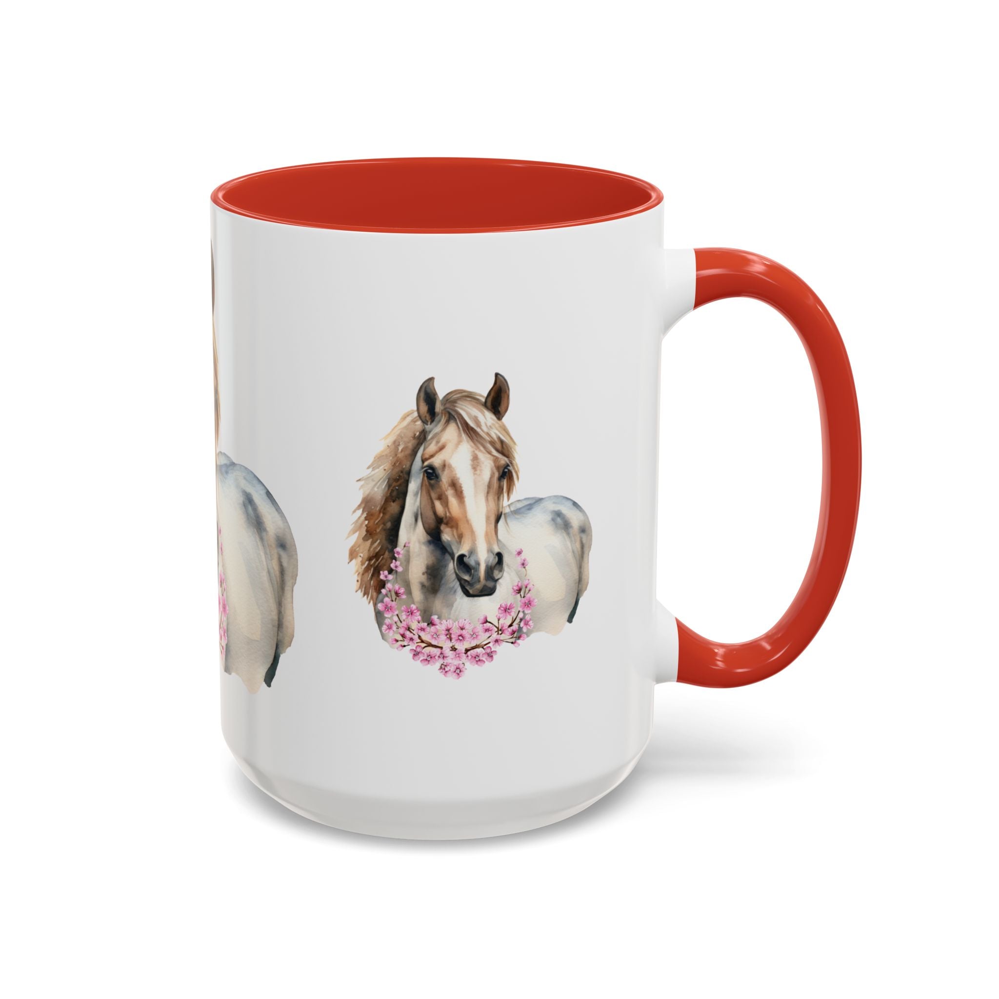 Horse Portrait Accent Coffee Mug — Floral Necklace Rustic Equestrian Gift (11/15oz)