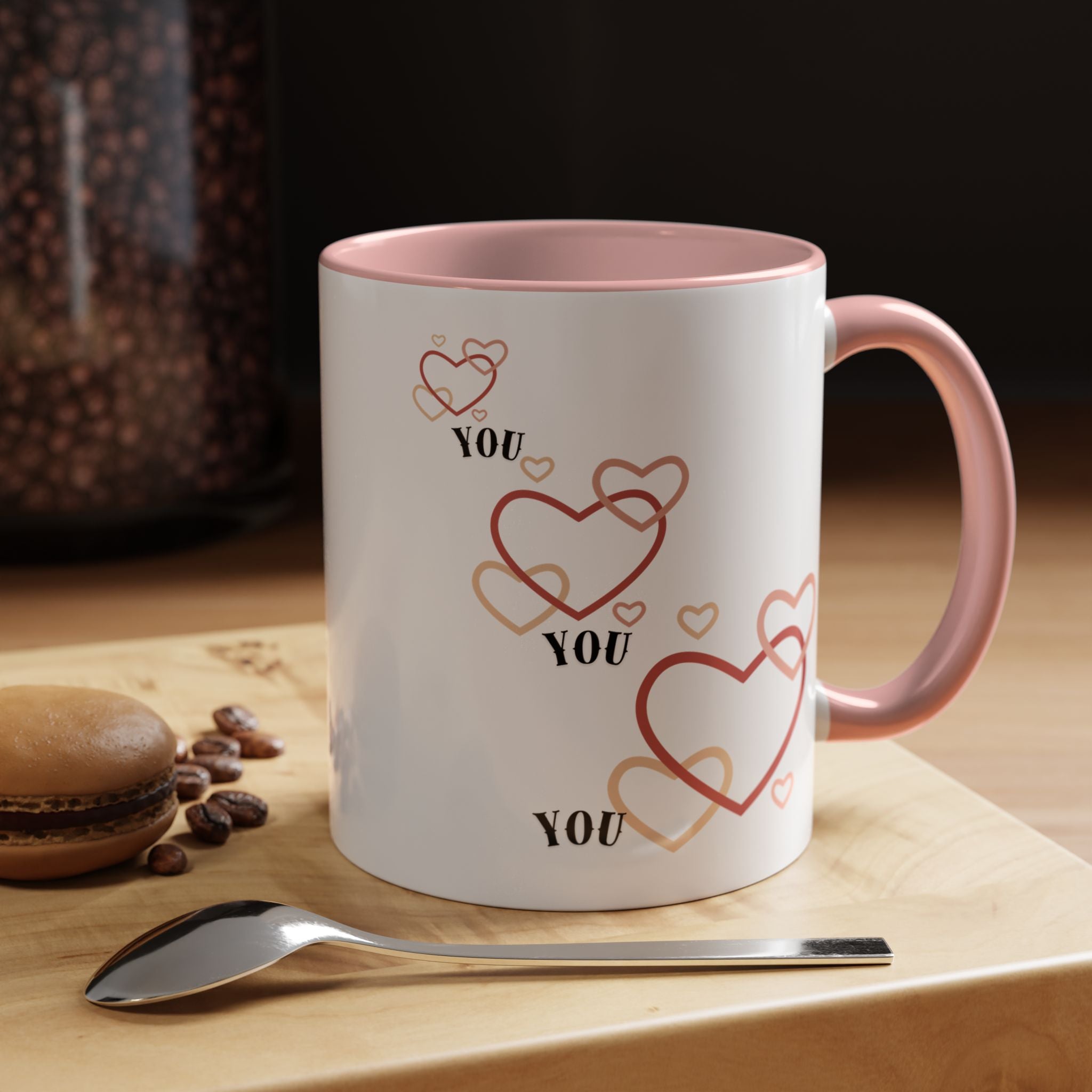 Love You Accent Coffee Mug, Valentine's Day Gift, Heart Mug, Cute Coffee Cup, Romantic Beverage Container