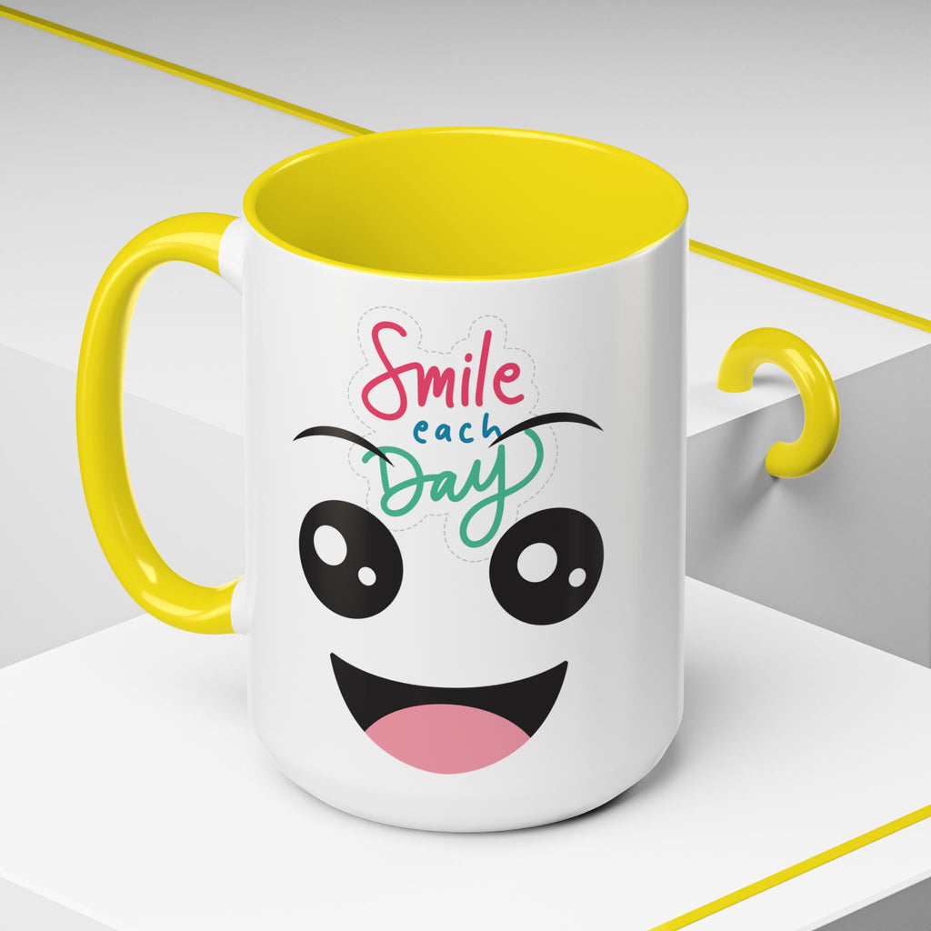 Smile Each Day Coffee Mug — Cute Cartoon Face Accent Mug (11/15oz)