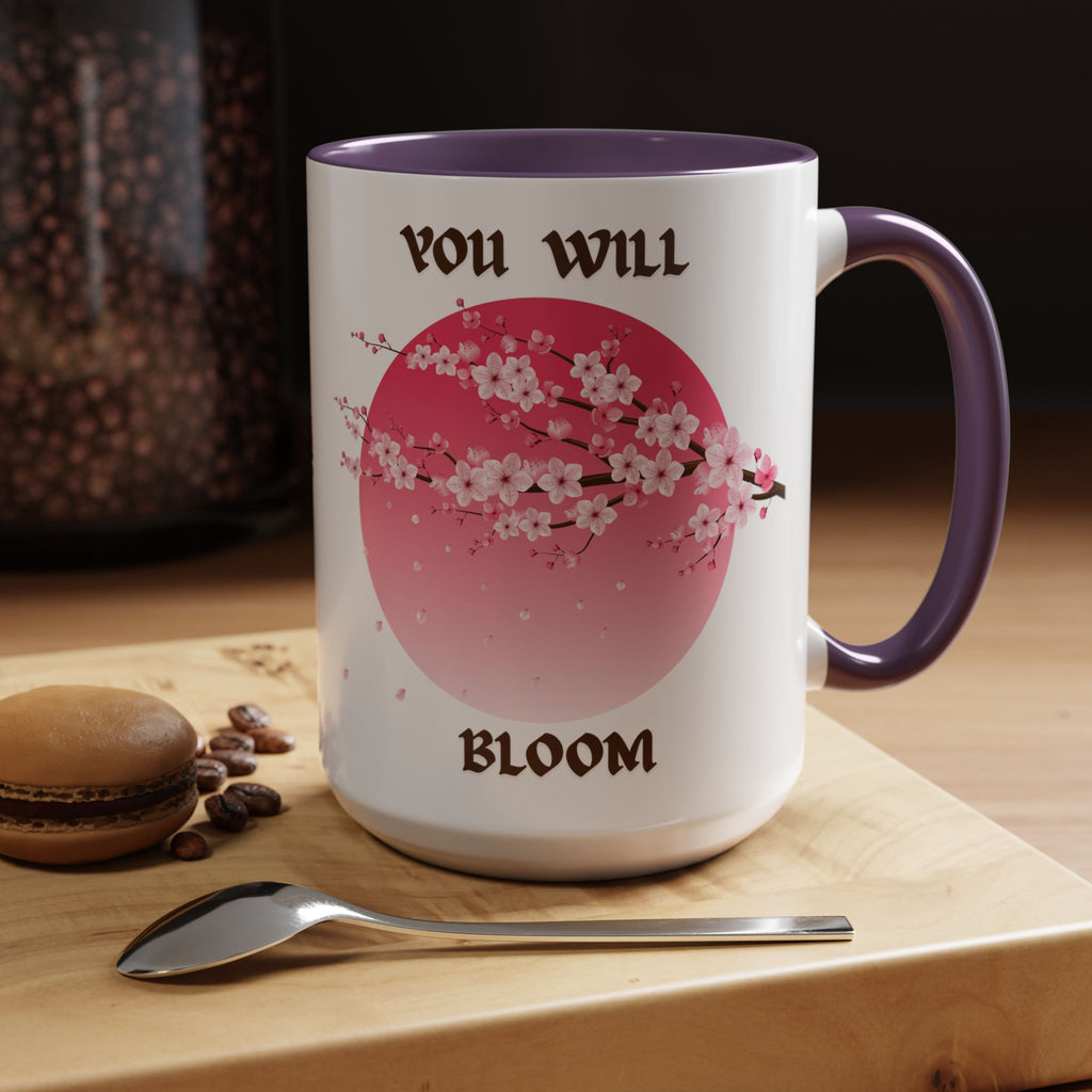 You Will Bloom Accent Coffee Mug — Cherry Blossom Inspirational 11/15oz