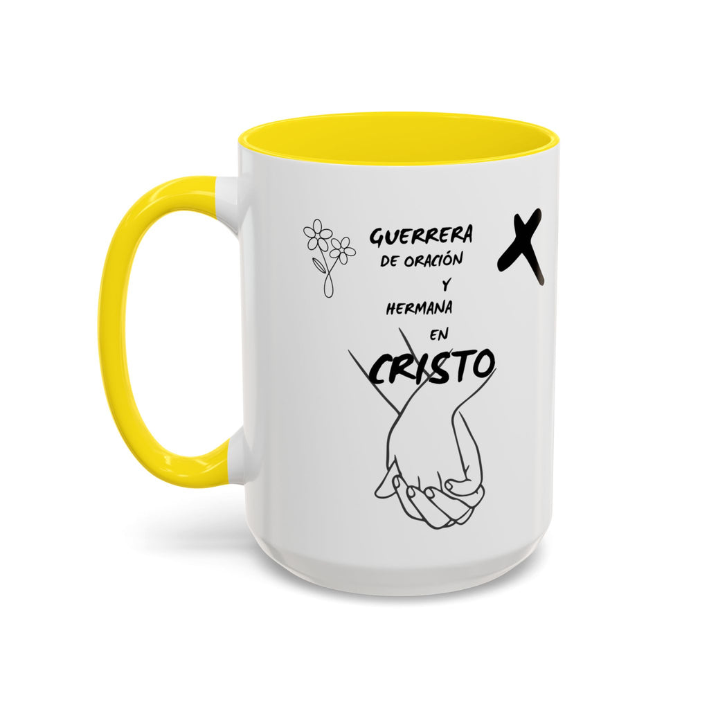 Christian Prayer Warrior Mug — "Guerrera de Oración y Hermana en Cristo" Accent Coffee Cup (11/15oz)
