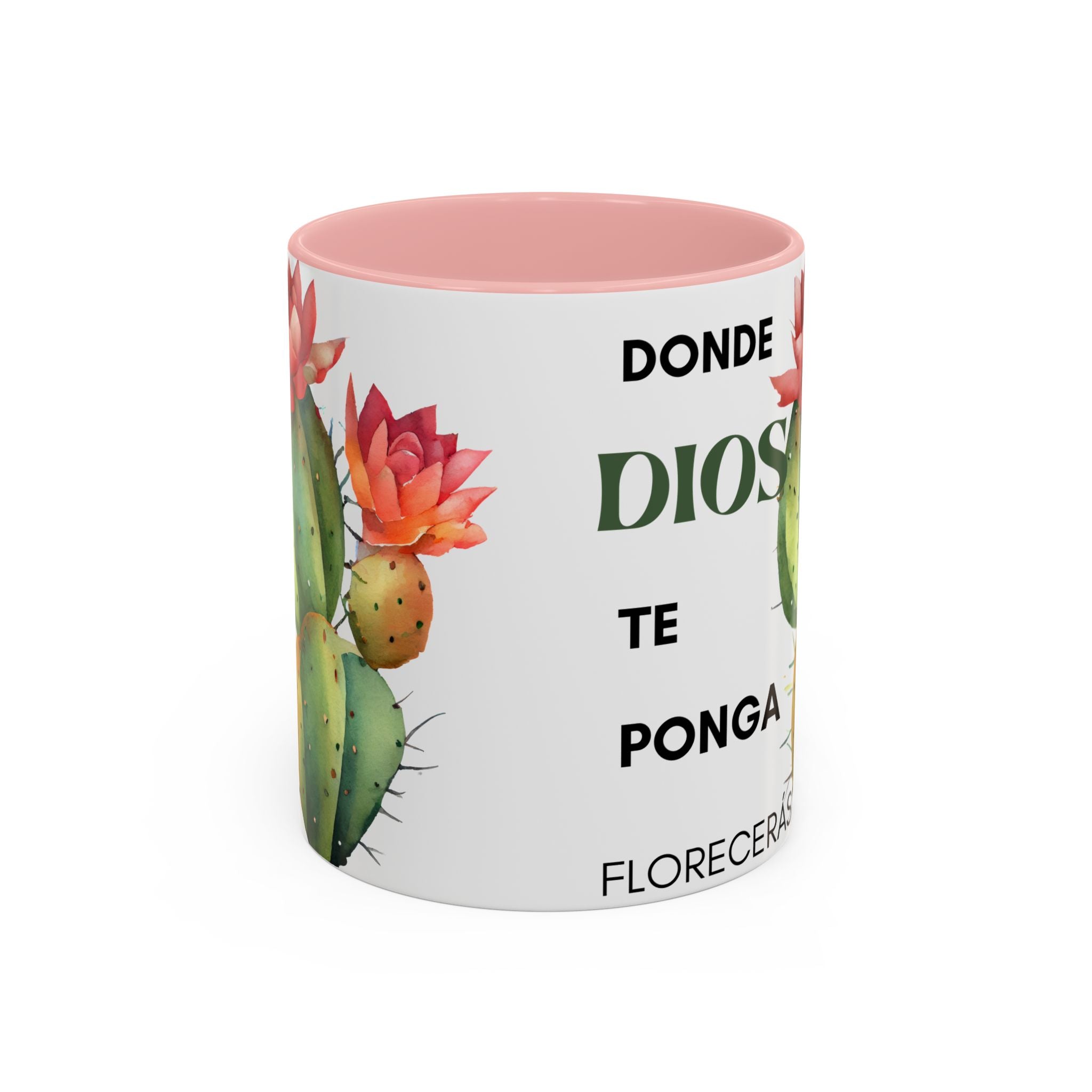 Cactus Floral Accent Coffee Mug – ‘Donde Dios Te Ponga Florecerás’ Spanish Inspirational Mug
