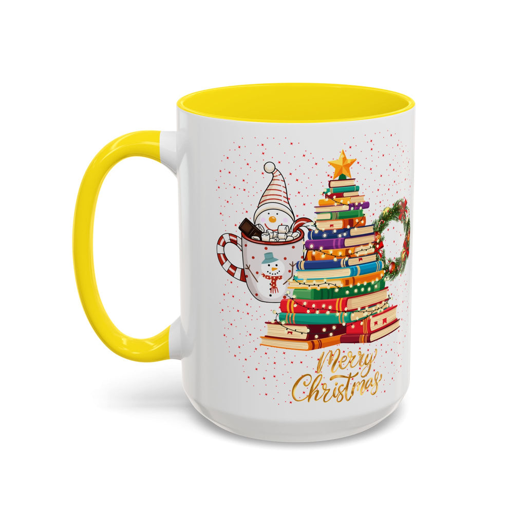 Christmas Book Tree Coffee Mug — Merry Christmas Accent Mug (11/15oz)
