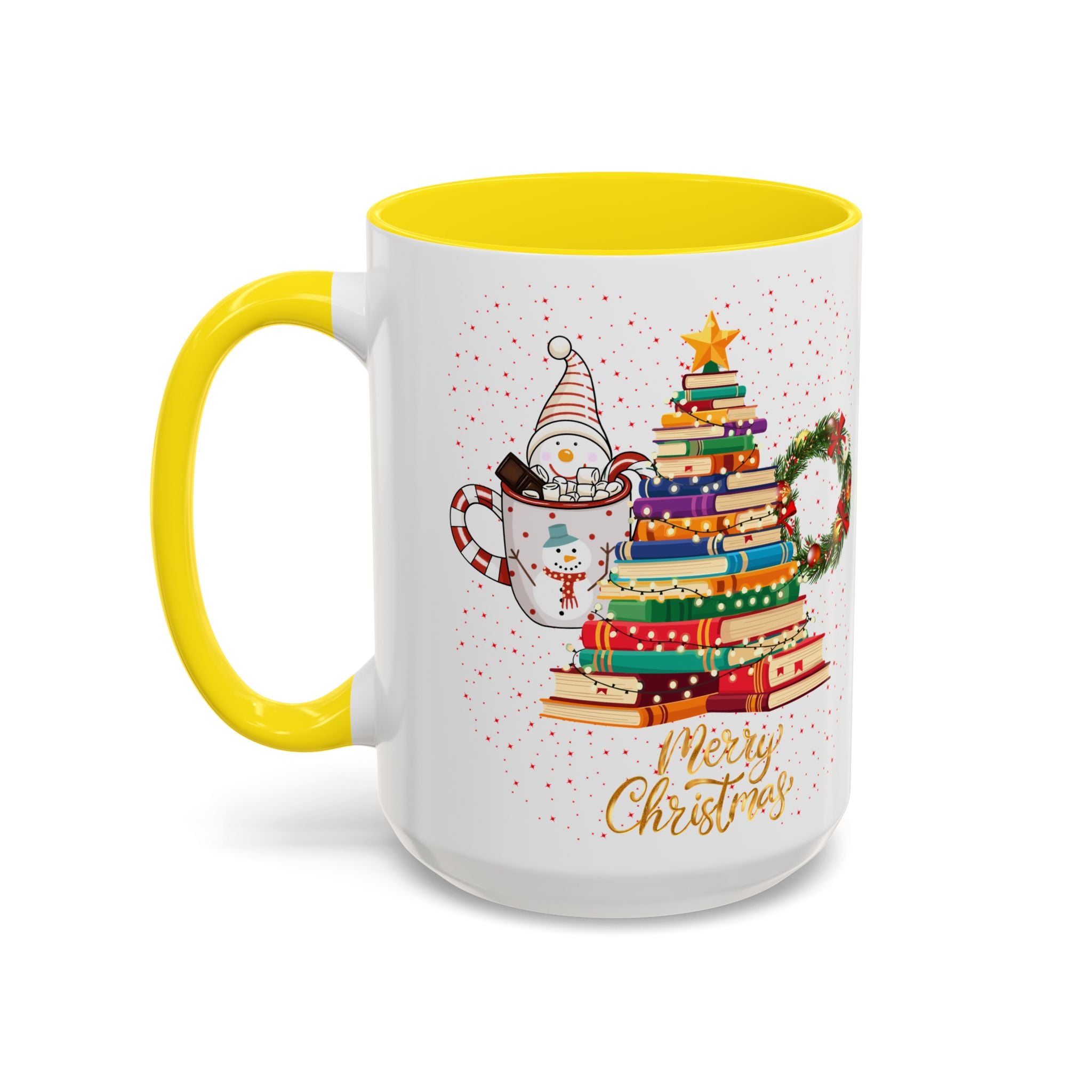 Christmas Book Tree Coffee Mug — Merry Christmas Accent Mug (11/15oz)