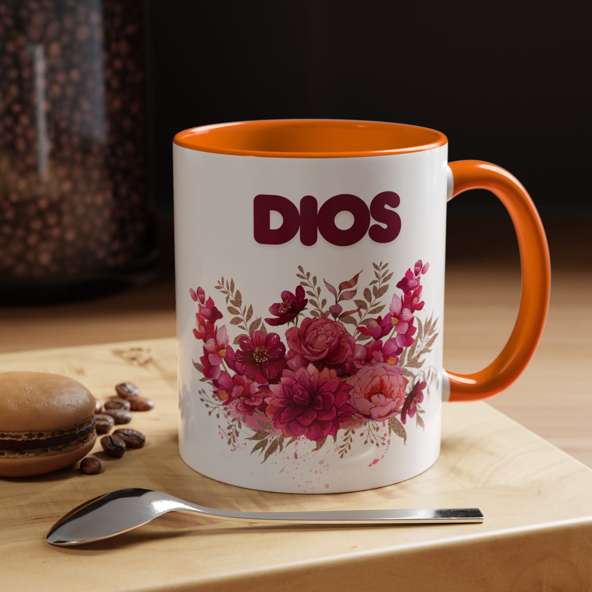 Dios Floral Accent Coffee Mug — 11/15oz Inspirational Christian Tea Cup