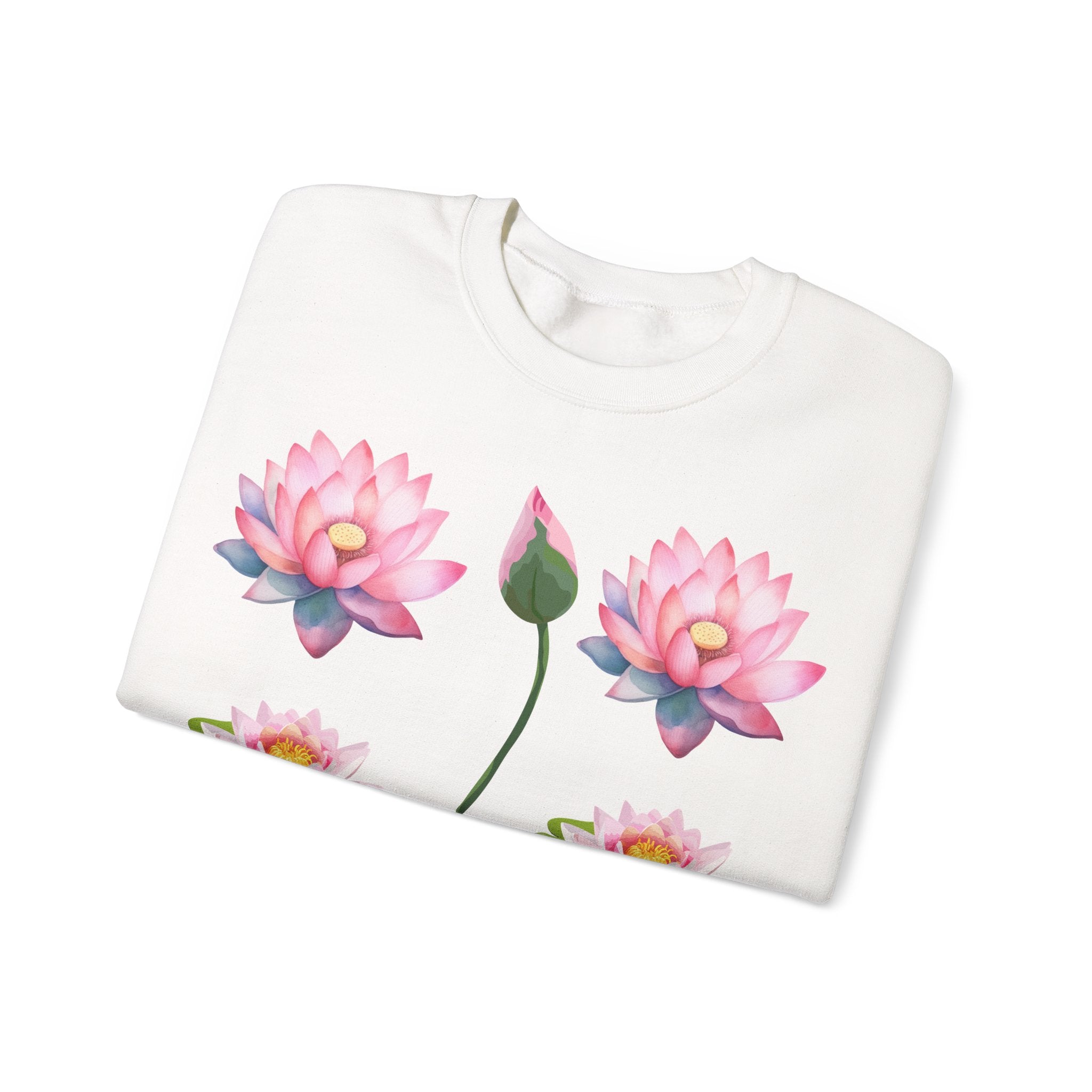 Lotus Flower Crewneck Sweatshirt — Pink Water Lily Botanical Sweatshirt