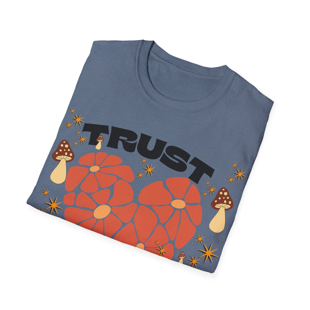 Trust The Process Heart T-Shirt — Positive Motivation Tee with Mushroom & Mosaic Heart Design