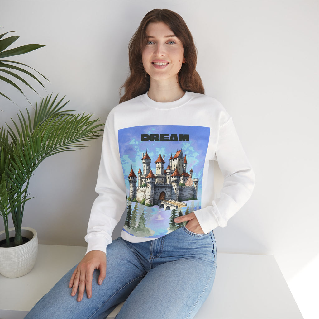 Dreamy Castle Crewneck Sweatshirt, Cozy Graphic Sweatshirt, Unisex Pullover, Pastel Art Apparel, Fantasy Sweatshirt
