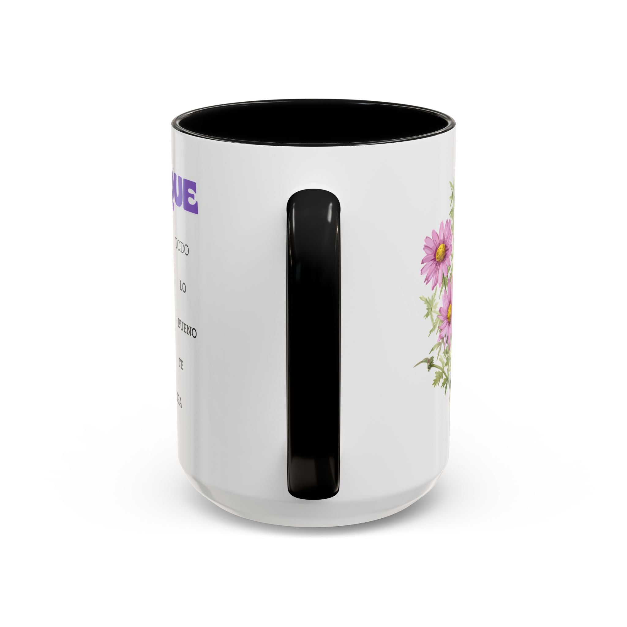 Inspirational Spanish Floral Coffee Mug — "Que todo lo bueno te siga" Accent Mug (11/15oz)