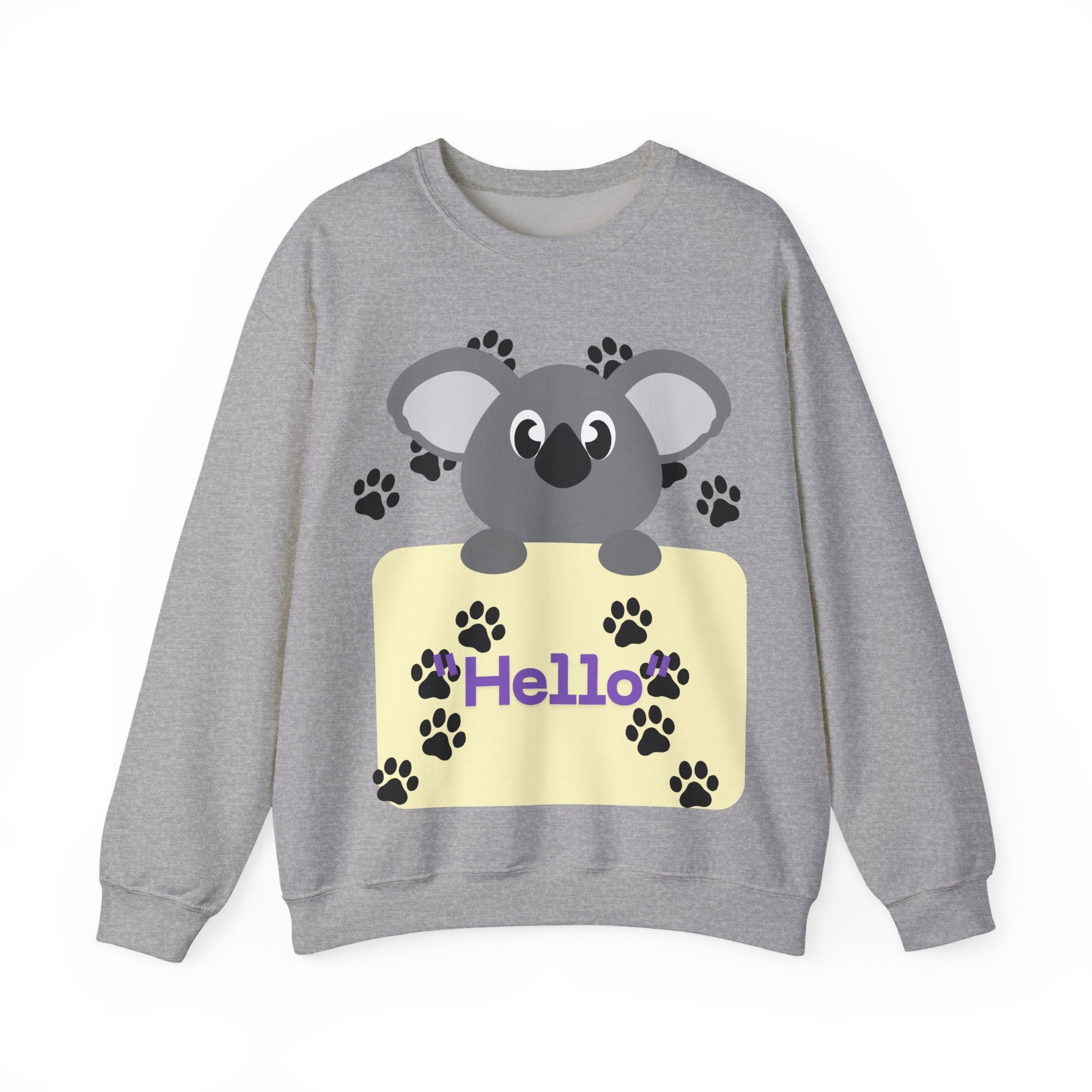 Cute Koala Hello Sweatshirt, Unisex Cozy Crewneck, Pet Lover Gift, Animal Lover Apparel, Fun Casual Wear, Cute Graphic Sweater
