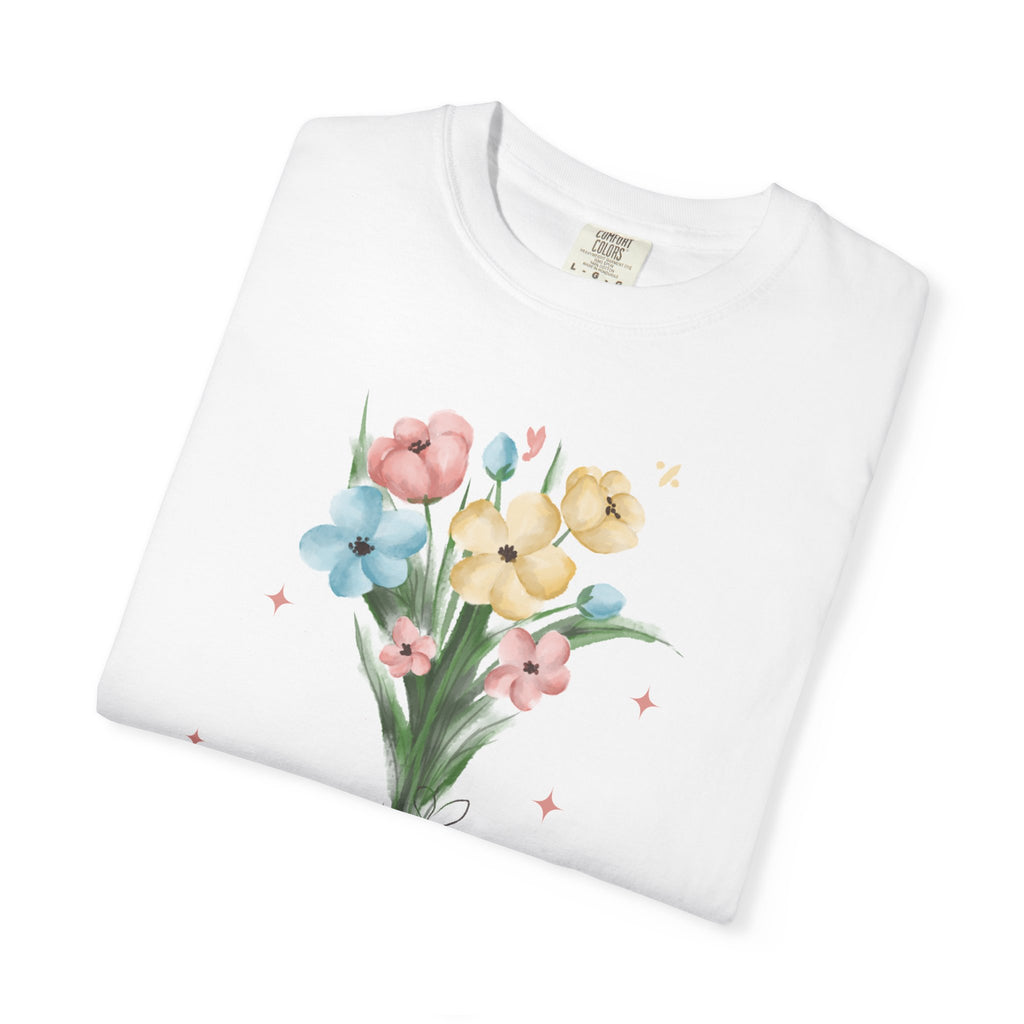 Flower Bouquet Unisex Garment-Dyed T-shirt, Spring Gift, Casual Wear, Floral Tee, Mother's Day Top, Gardening Shirt