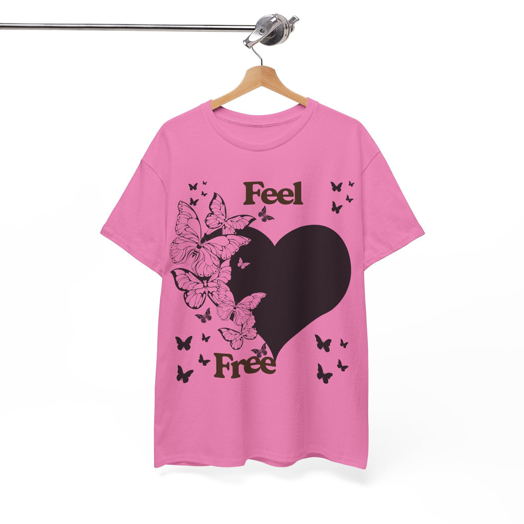 Butterfly Heart Unisex Heavy Cotton Tee, Feel Free Shirt, Nature Lover Gift, Casual Wear, Spring Fashion, Butterfly Design Tee