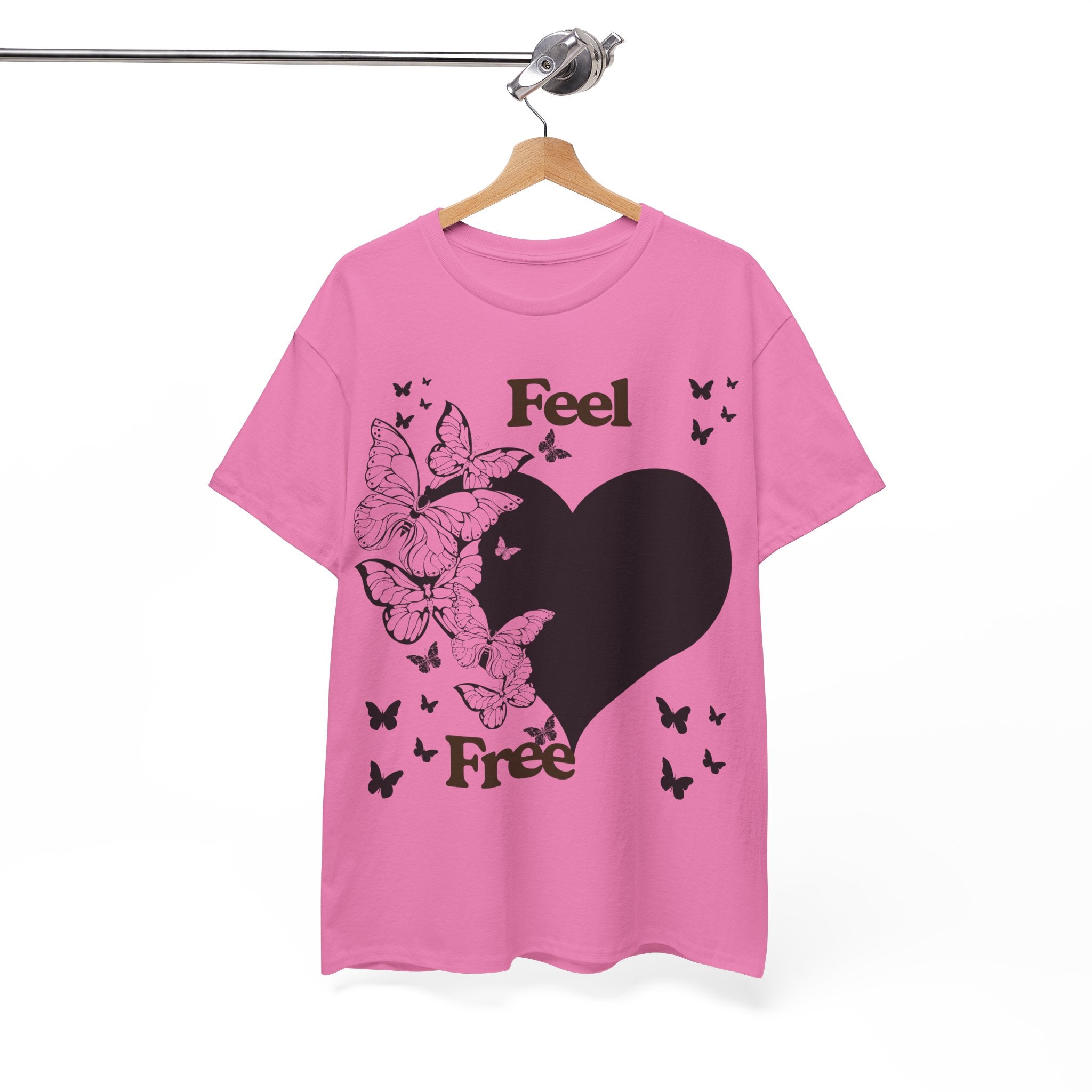 Butterfly Heart Unisex Heavy Cotton Tee, Feel Free Shirt, Nature Lover Gift, Casual Wear, Spring Fashion, Butterfly Design Tee