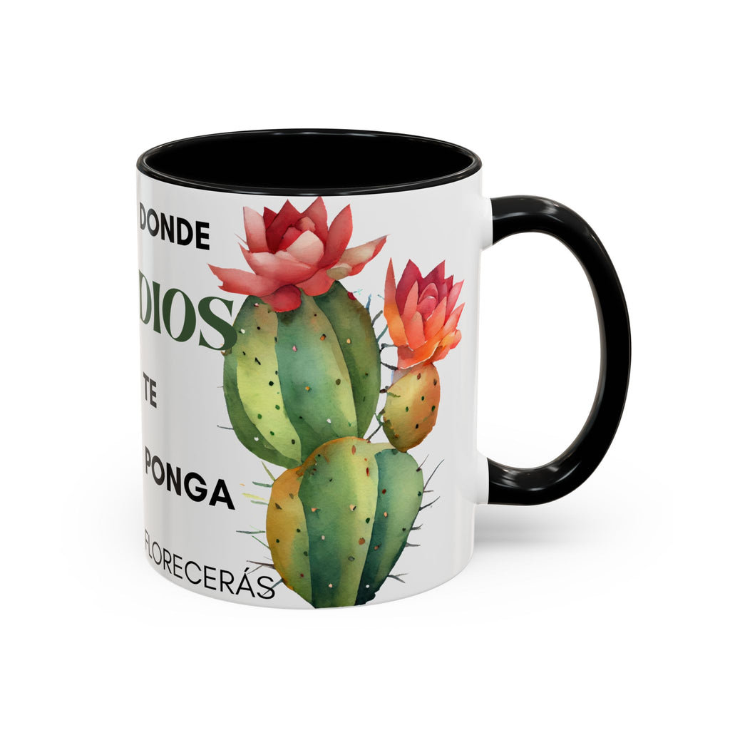 Cactus Floral Accent Coffee Mug – ‘Donde Dios Te Ponga Florecerás’ Spanish Inspirational Mug