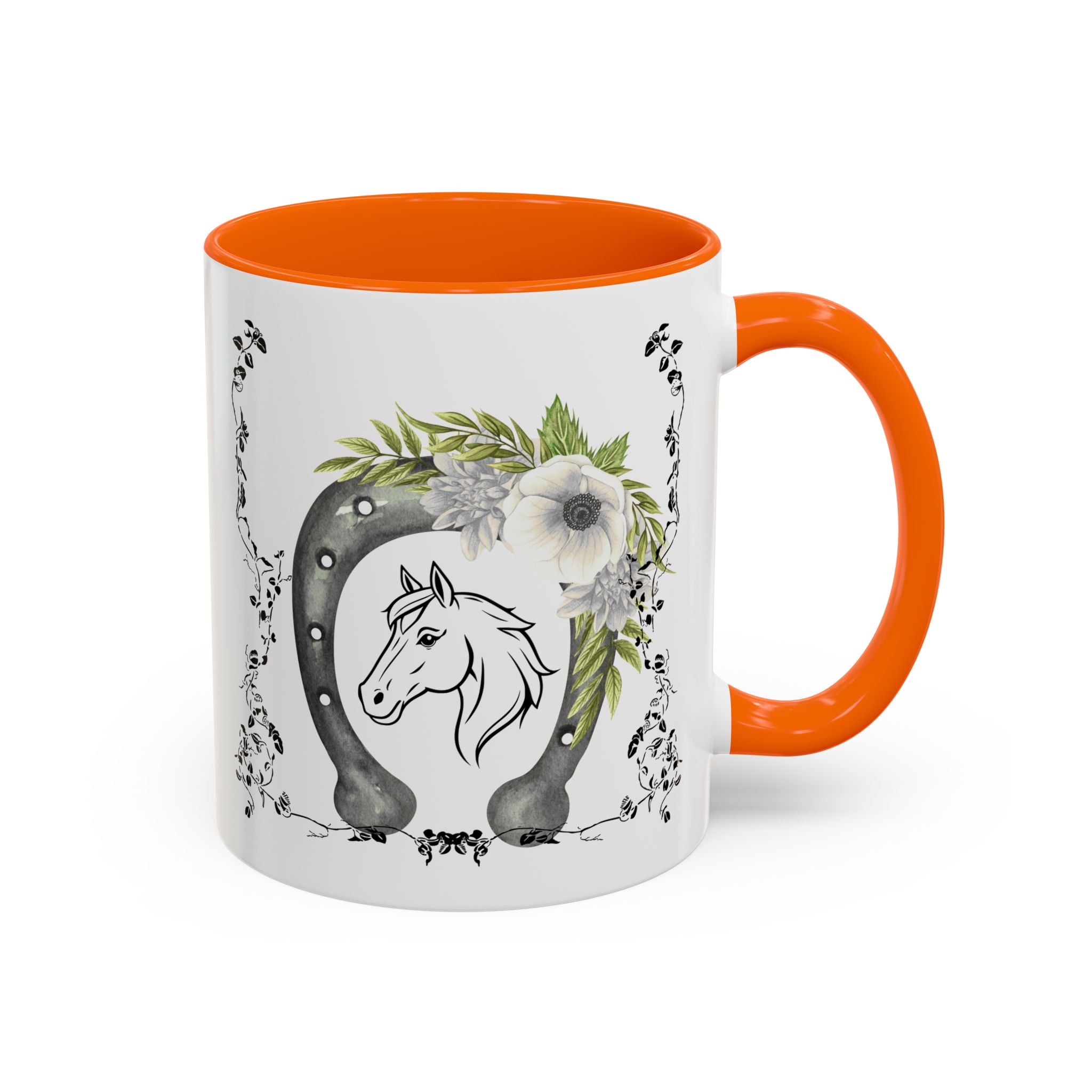 Personalized Floral Horseshoe Mug - Unique Gift for Horse Lovers, Cowgirl Theme, Farmhouse Decor, Wedding Favors, Custom Name Mug