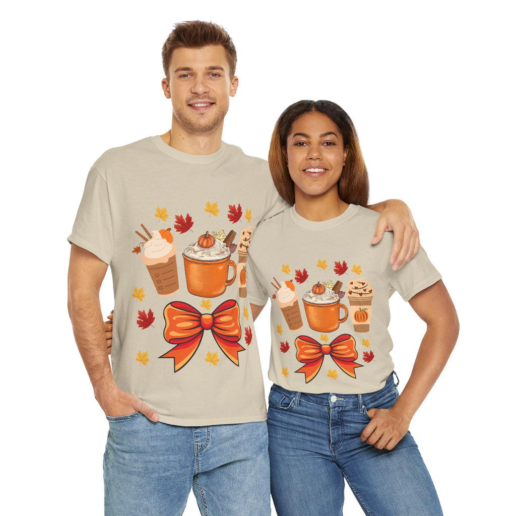 Fall-Themed Unisex Heavy Cotton Tee, Autumn Shirt, Pumpkin Spice Tee, Cozy Fall Apparel, Coffee Lover T-shirt