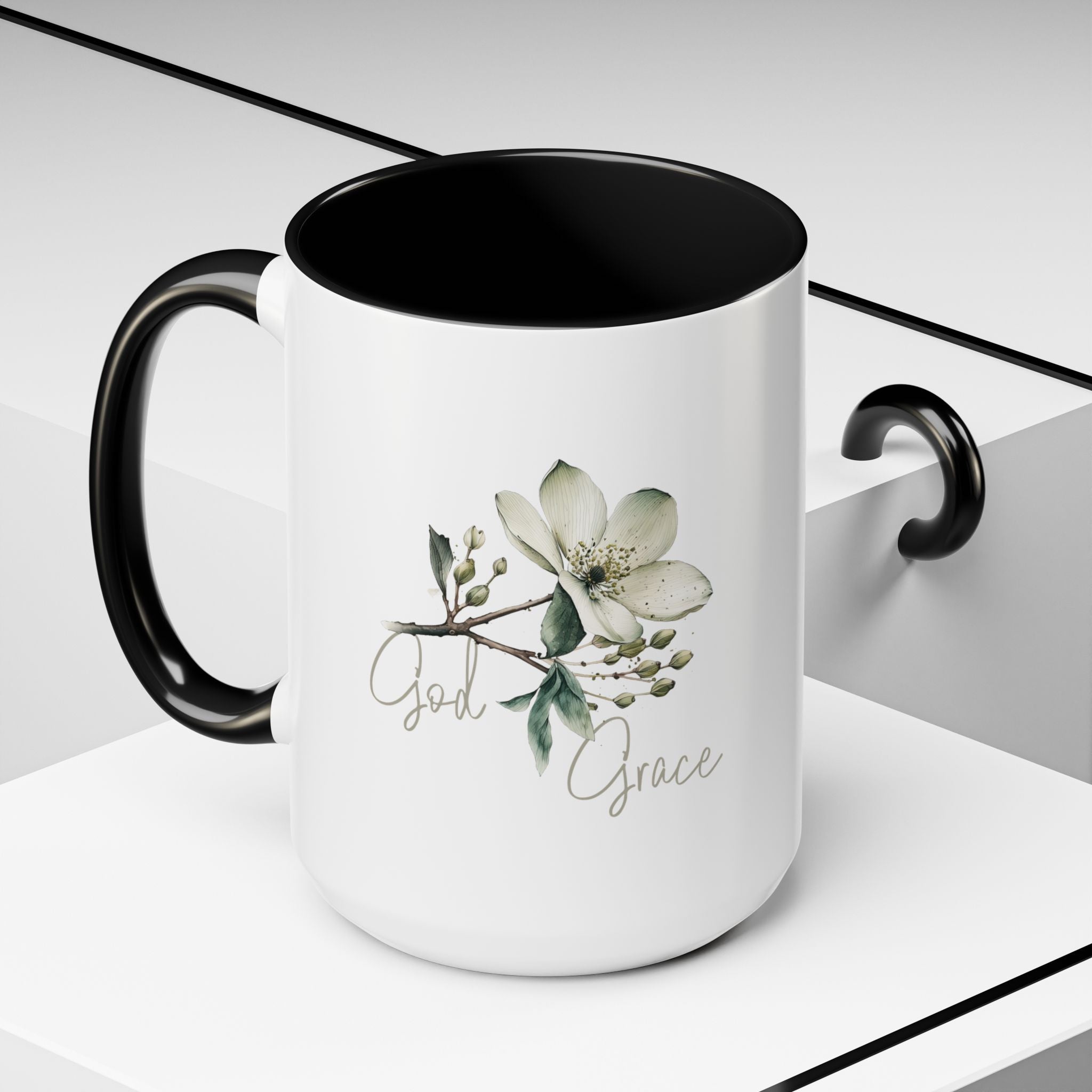 Floral Accent Coffee Mug | God Grace Gift, Nature-Inspired Tea Cup, Inspirational Drinkware for Home, Office, Mother's Day