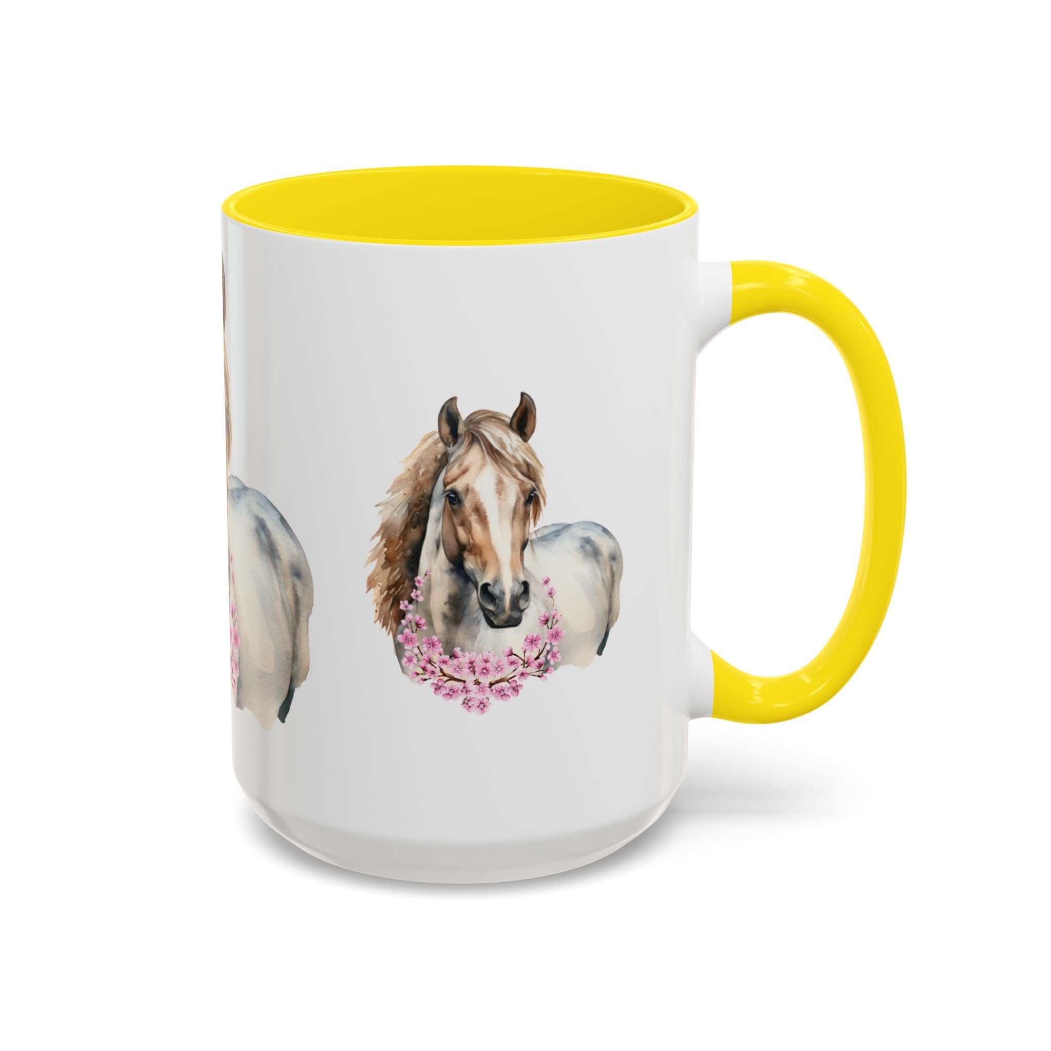Horse Portrait Accent Coffee Mug — Floral Necklace Rustic Equestrian Gift (11/15oz)