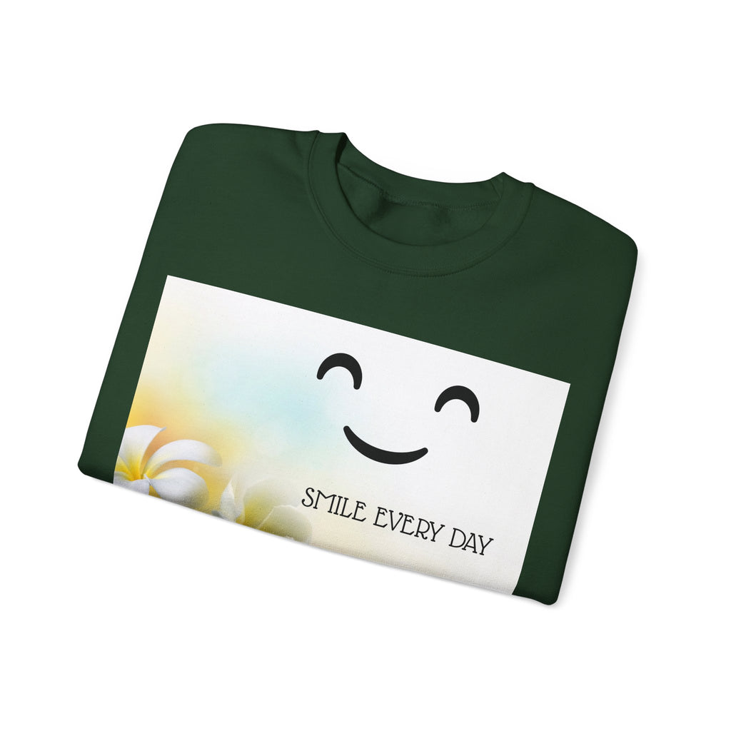 Smile Every Day Crewneck Sweatshirt — Floral Plumeria Happy Face Graphic