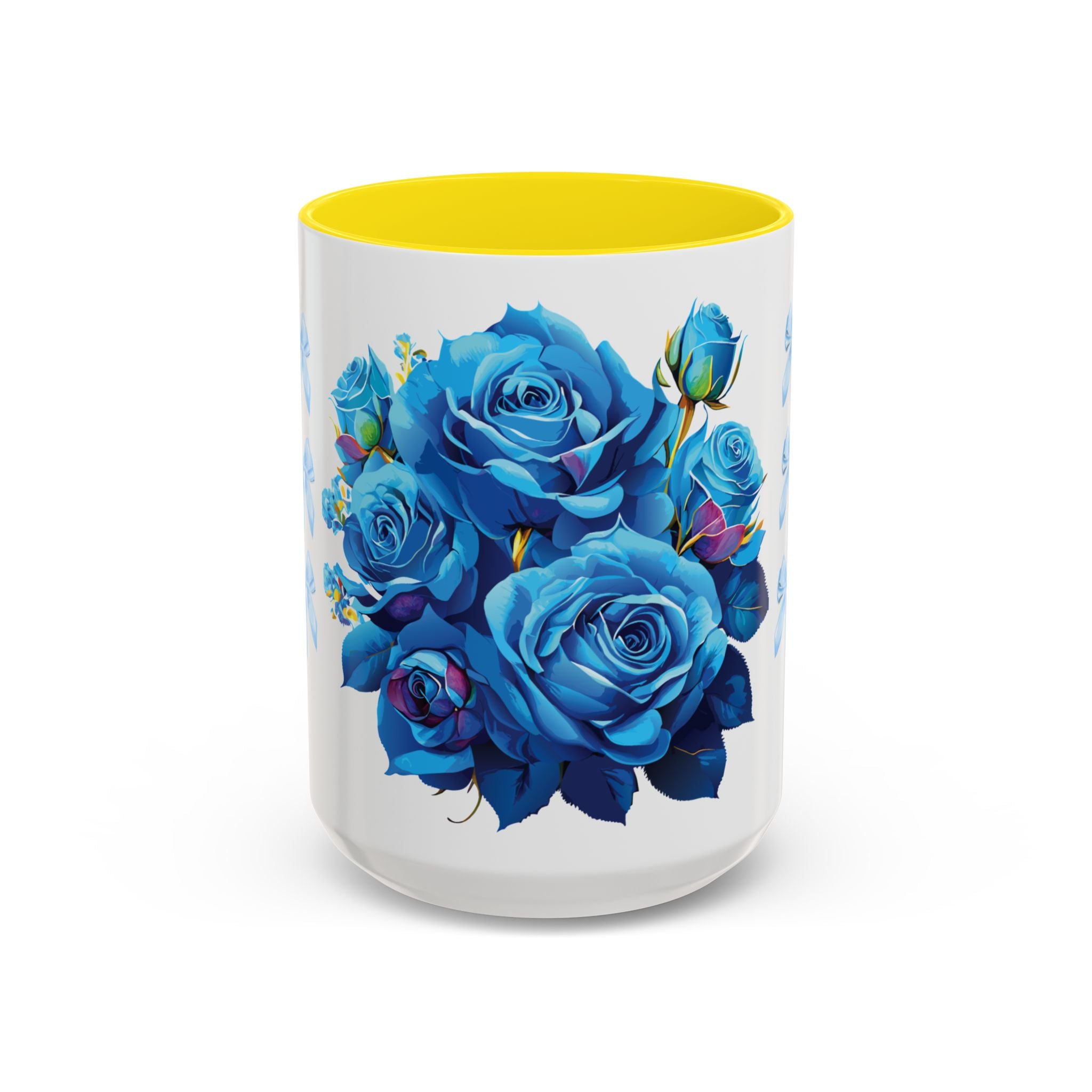 Blue Rose Accent Coffee Mug – Floral Bouquet Design (11/15 oz)