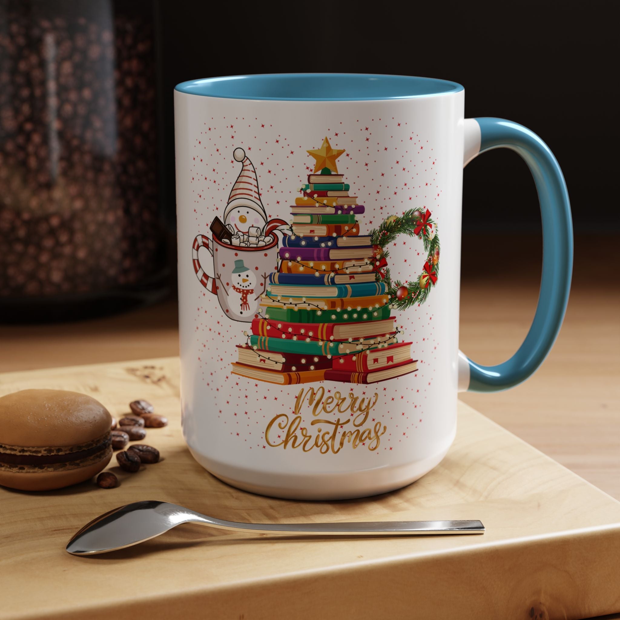 Christmas Book Tree Coffee Mug — Merry Christmas Accent Mug (11/15oz)