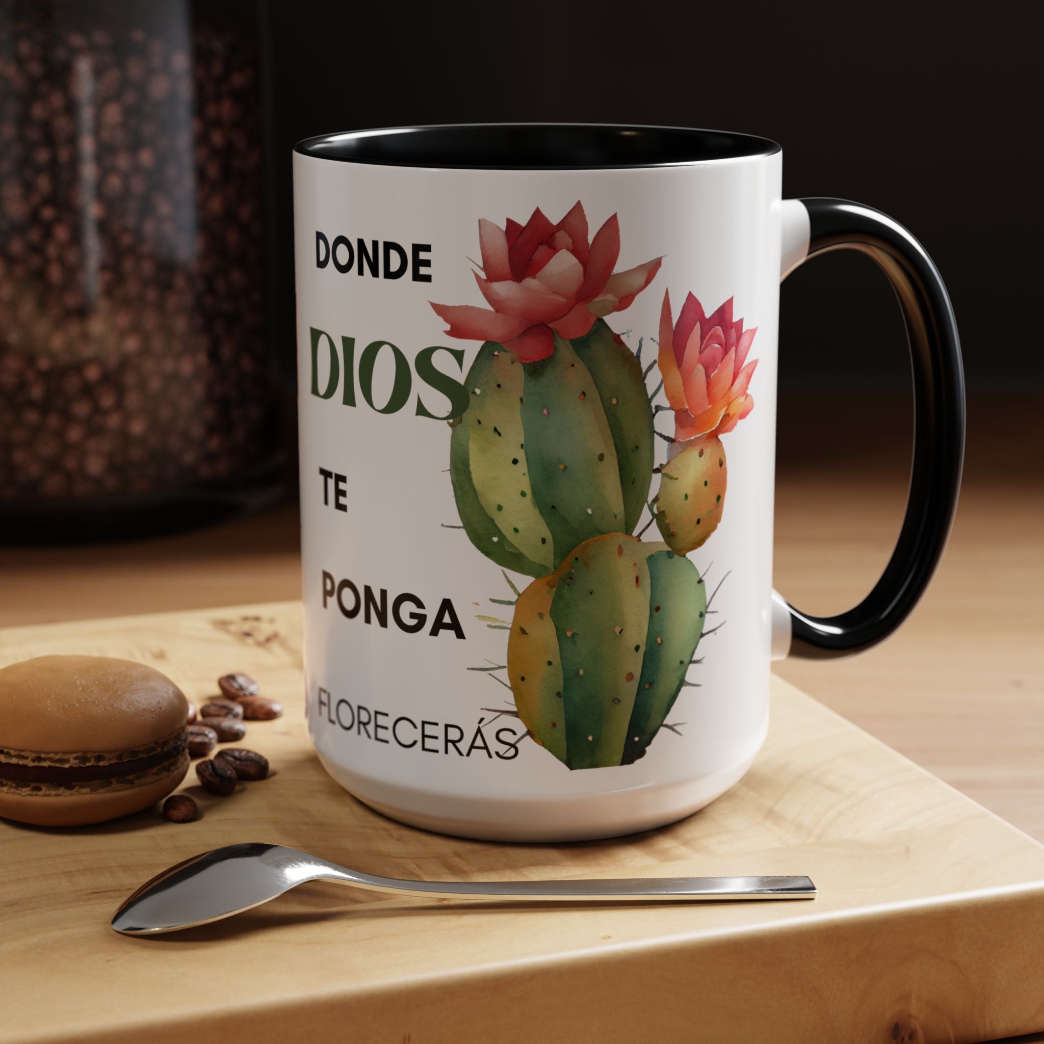 Cactus Floral Accent Coffee Mug – ‘Donde Dios Te Ponga Florecerás’ Spanish Inspirational Mug