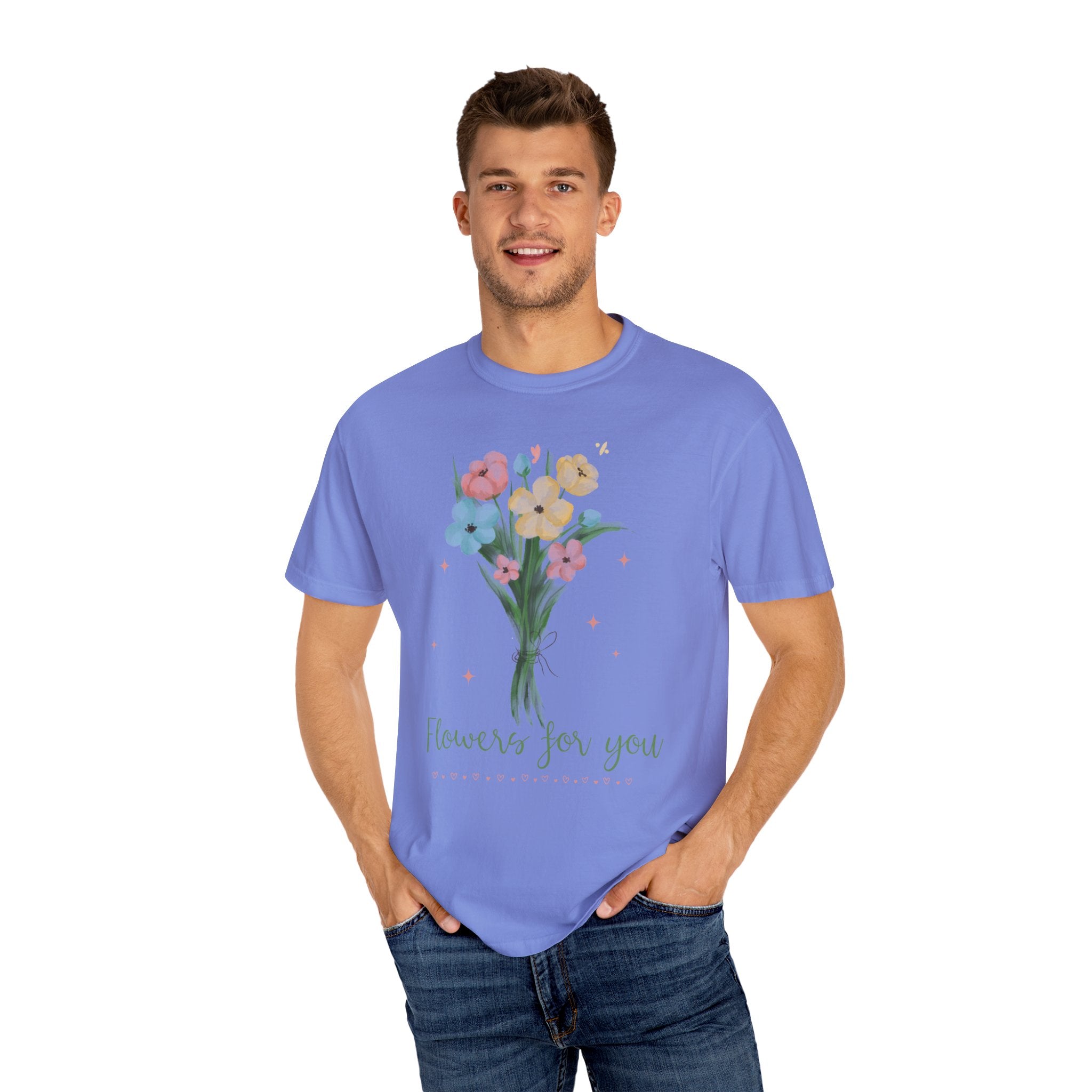 Flower Bouquet Unisex Garment-Dyed T-shirt, Spring Gift, Casual Wear, Floral Tee, Mother's Day Top, Gardening Shirt