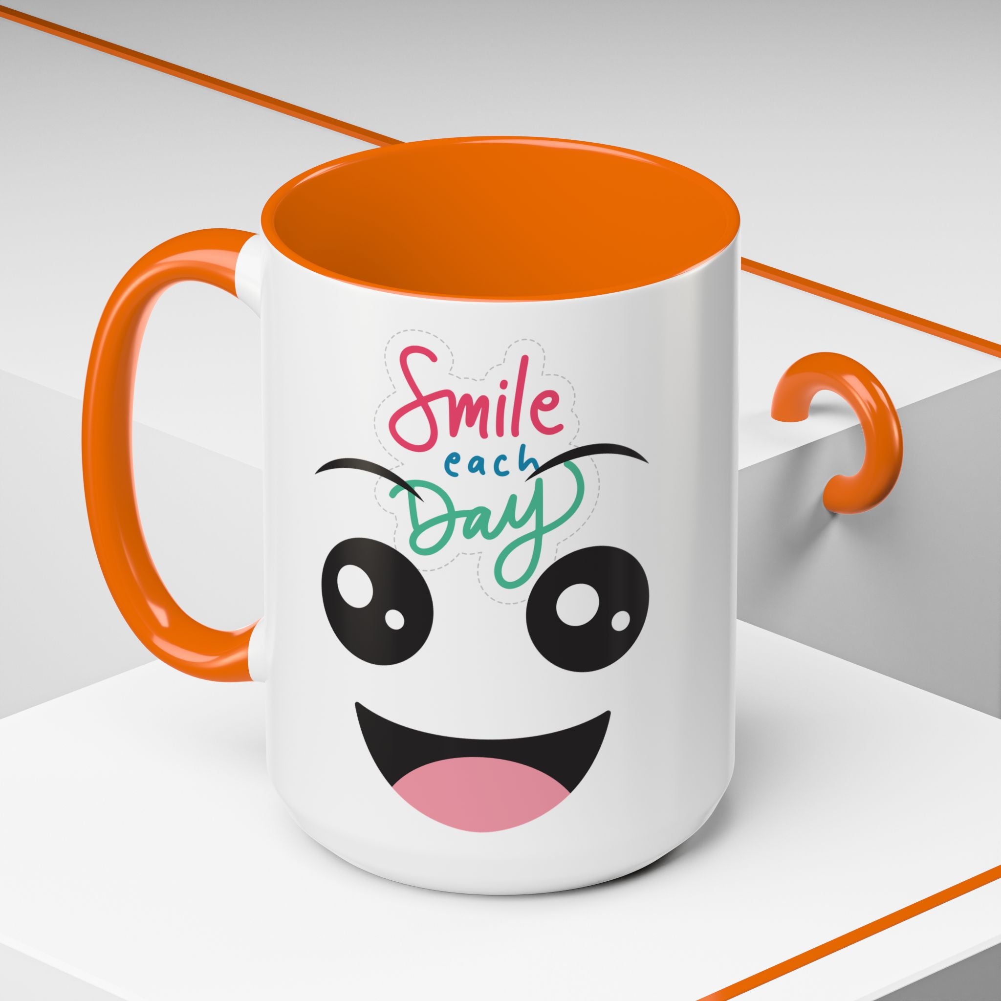 Smile Each Day Coffee Mug — Cute Cartoon Face Accent Mug (11/15oz)