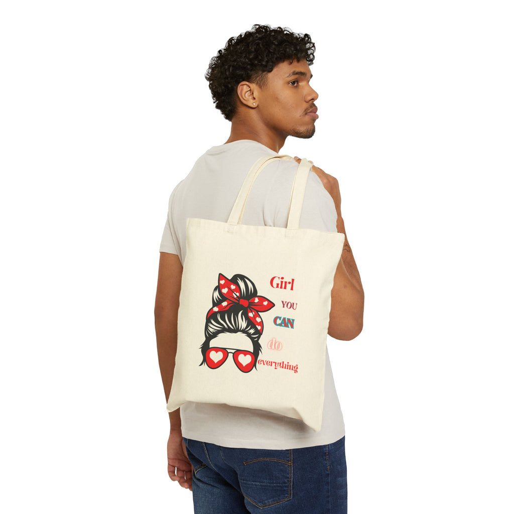 Empowered Girl Tote Bag, Funny Tote, Gift for Her, Motivational Bag, Everyday Carry, Canvas Reusable Shopper
