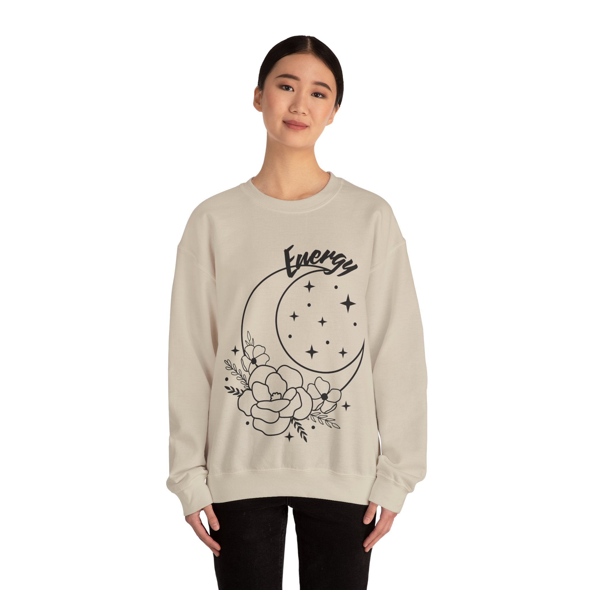 Celestial Energy Sweatshirt, Moon and Flowers Crewneck, Cozy Unisex Top, Astrology Gift, Spiritual Apparel, Birthday Gift, Everyday Wear