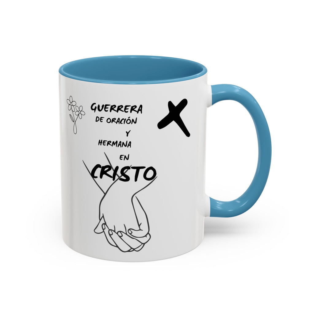 Christian Prayer Warrior Mug — "Guerrera de Oración y Hermana en Cristo" Accent Coffee Cup (11/15oz)