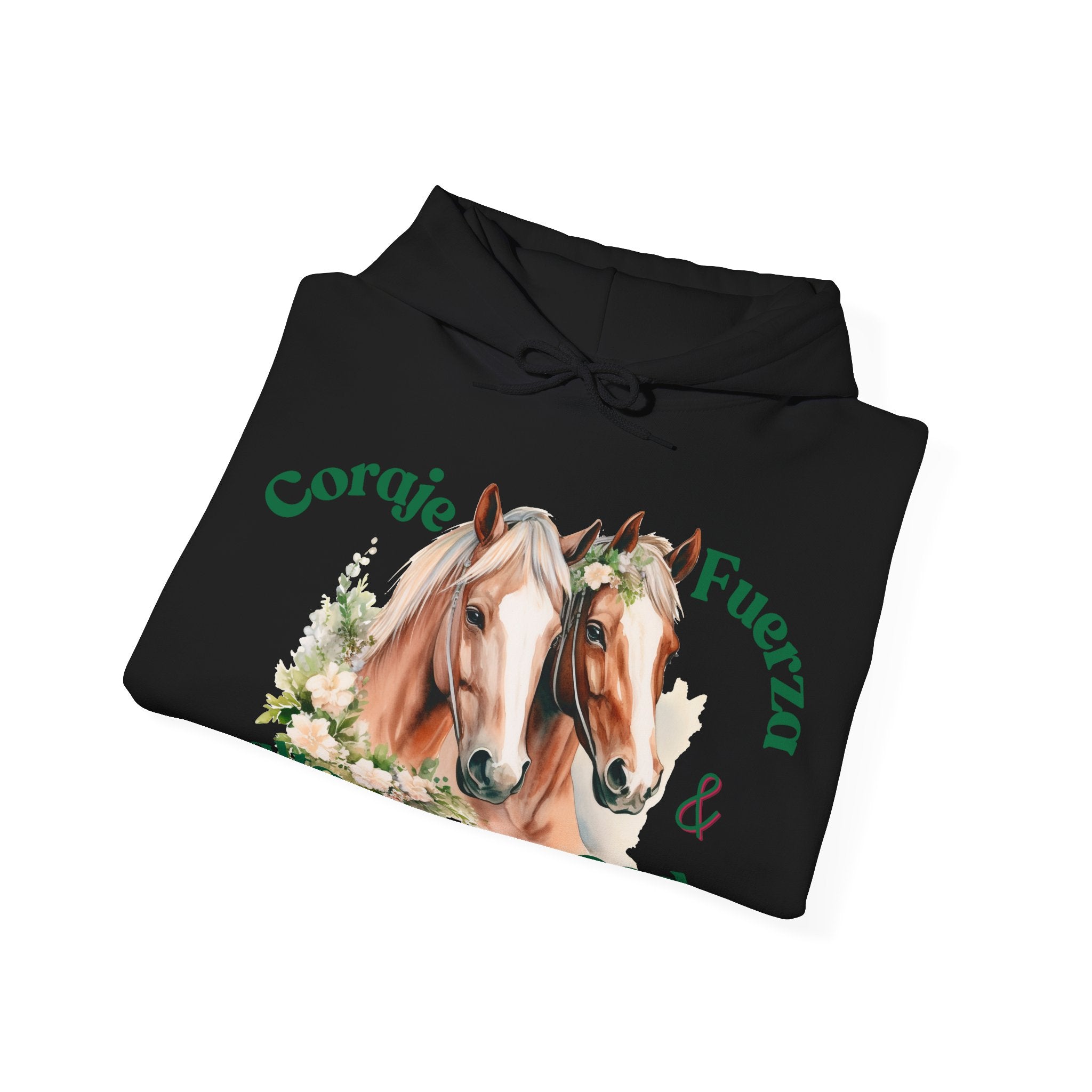 Equine Spirit Hooded Sweatshirt - Courage, Strength, Love, Gift for Horse Lovers, Cozy Wear, Equestrian Apparel, Motivational Sweatshirt