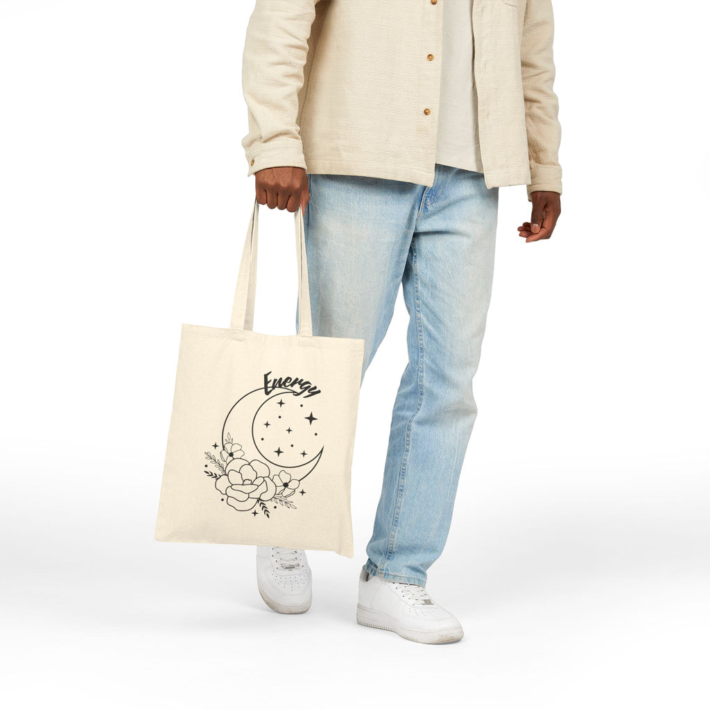 Energy Moon Canvas Tote Bag | Eco-Friendly Shopping Bag, Stylish Grocery Tote, Floral Design, Gift for Her, Daily Use