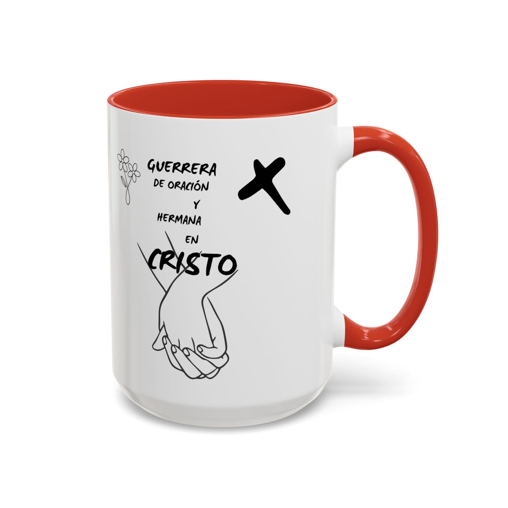 Christian Prayer Warrior Mug — "Guerrera de Oración y Hermana en Cristo" Accent Coffee Cup (11/15oz)