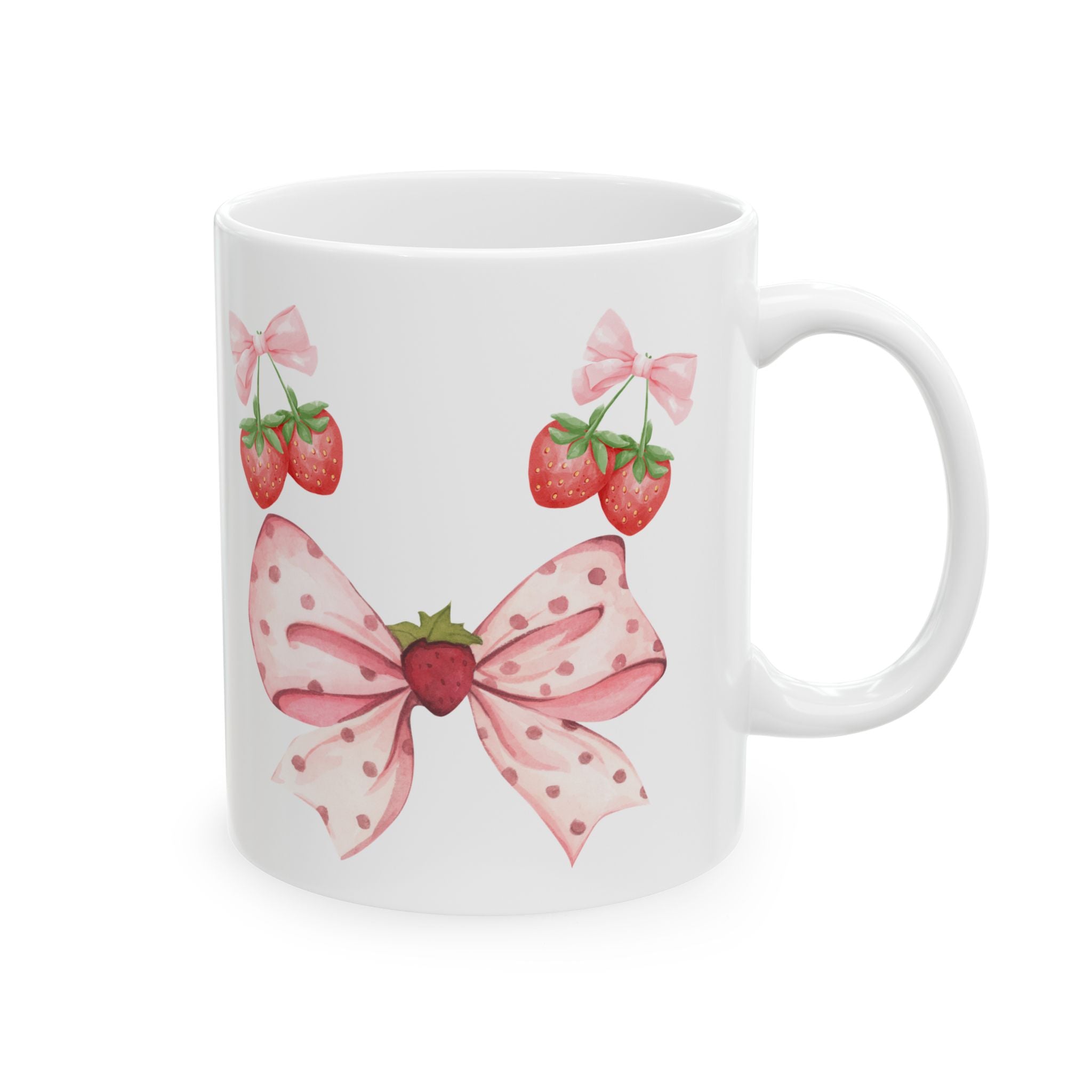 Strawberry Bow Ceramic Mug | Cute Gift, Kitchen Decor, Coffee Mug, Tea Lover's Gift, Spring Gift