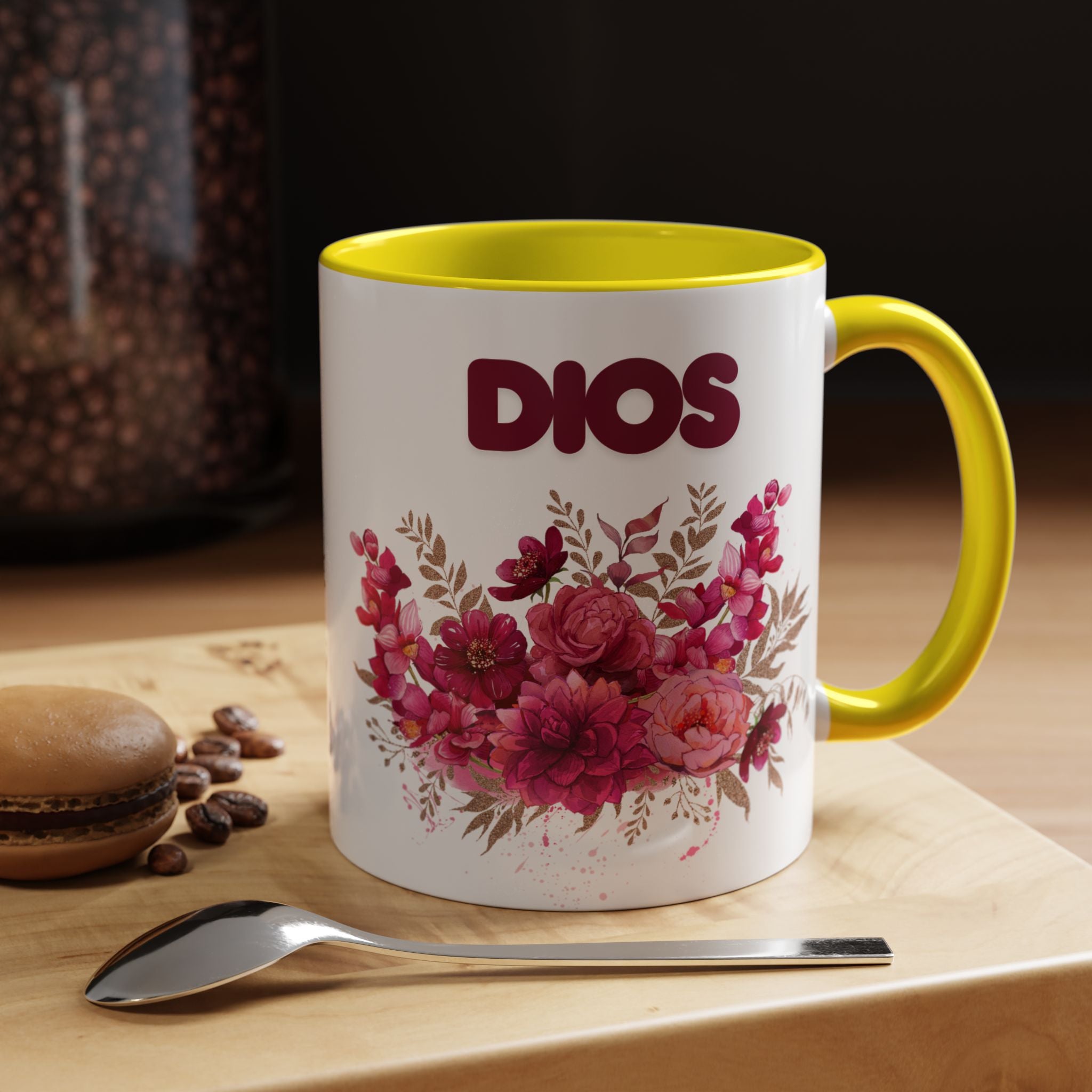 Dios Floral Accent Coffee Mug — 11/15oz Inspirational Christian Tea Cup