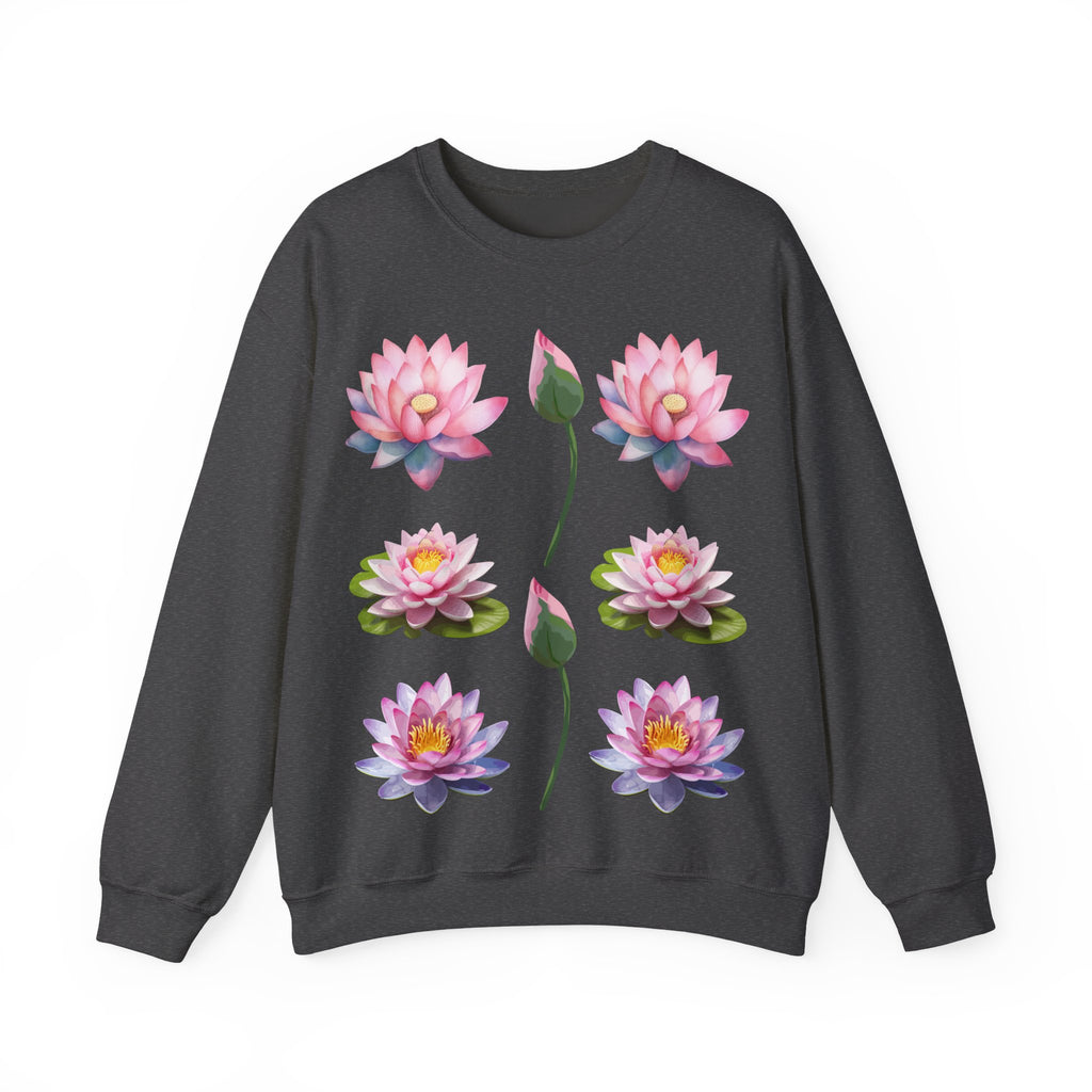 Lotus Flower Crewneck Sweatshirt — Pink Water Lily Botanical Sweatshirt