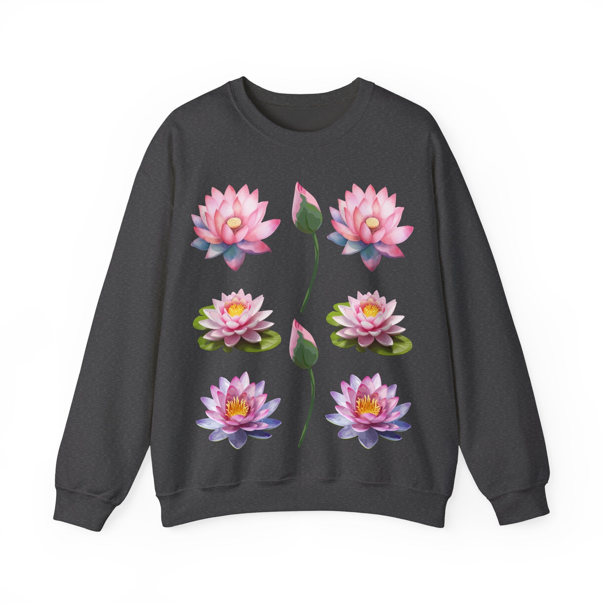 Lotus Flower Crewneck Sweatshirt — Pink Water Lily Botanical Sweatshirt