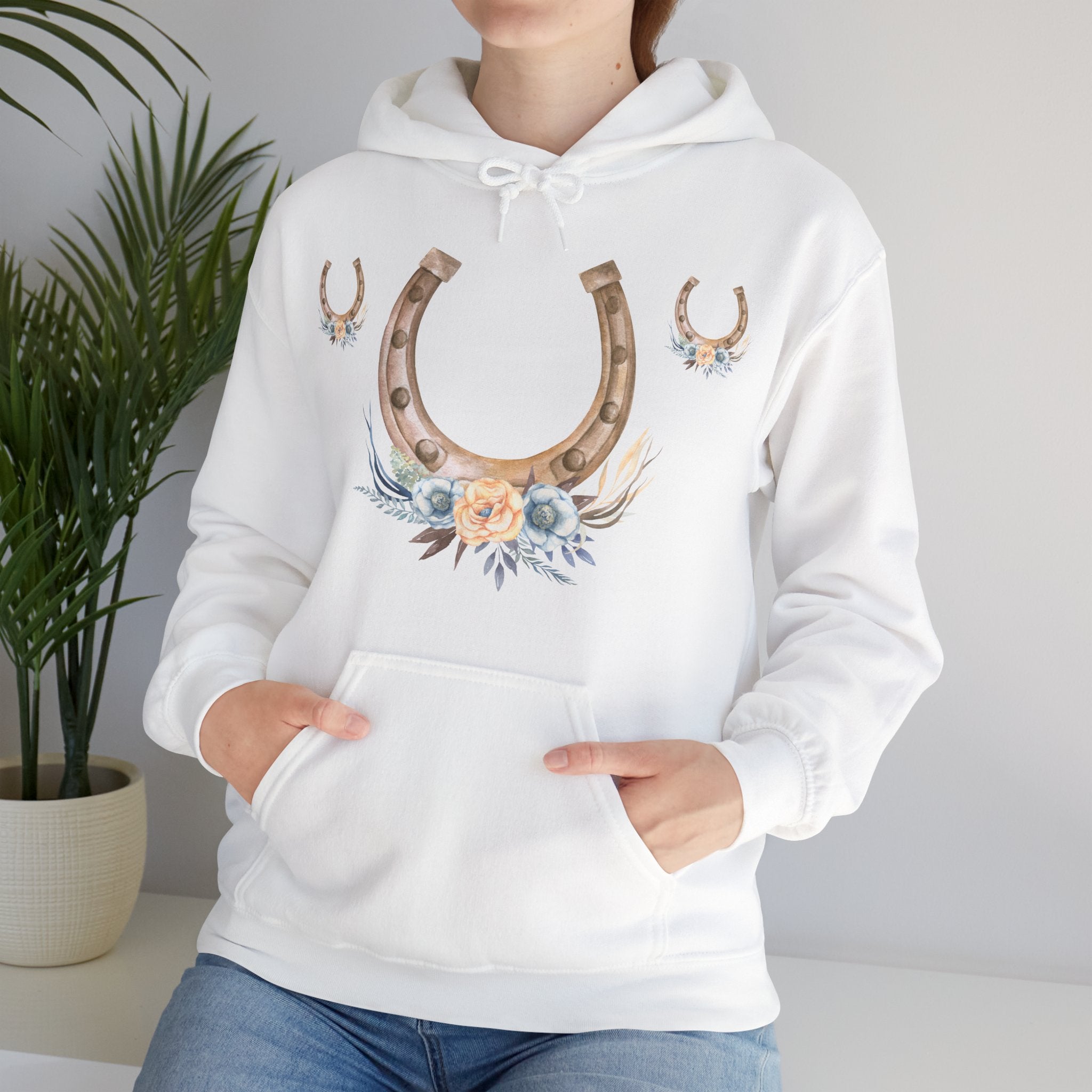 Equestrian Floral Horseshoe Hoodie, Cozy Unisex Sweatshirt, Gifts for Horse Lovers, Country Style Apparel, Birthday Gift, Festival Wear