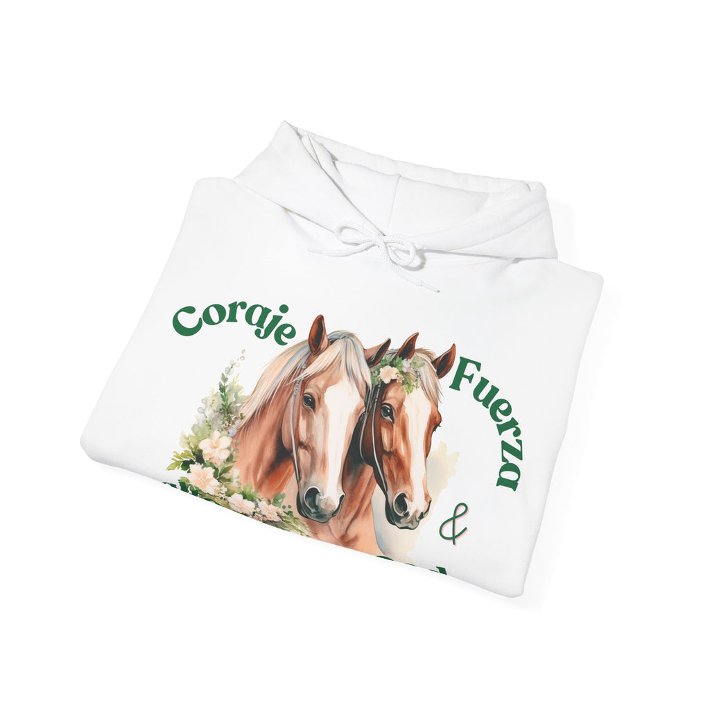 Equine Spirit Hooded Sweatshirt - Courage, Strength, Love, Gift for Horse Lovers, Cozy Wear, Equestrian Apparel, Motivational Sweatshirt